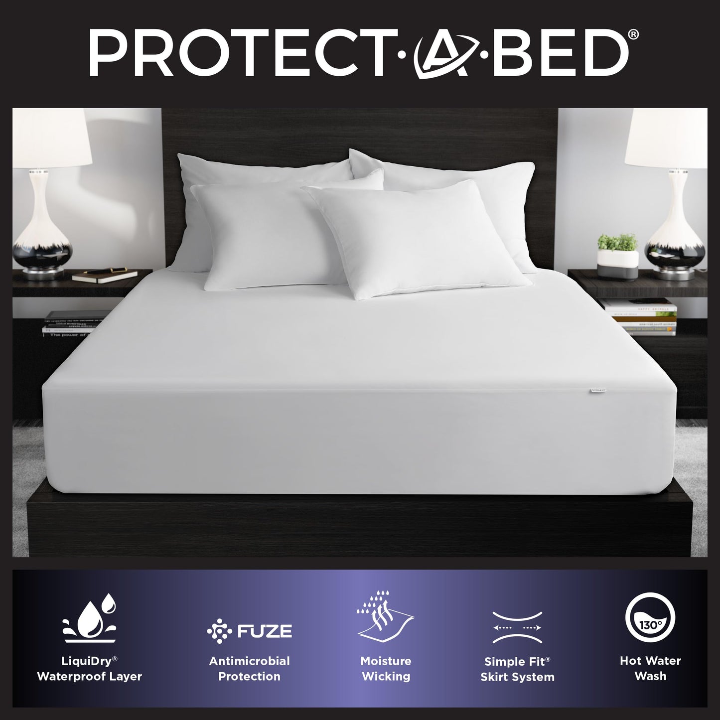 Protect-A-Bed Essential Mattress Protector Queen, Dust Mite Resistant, Noiseless and Odor-Resistant Mattress Cover, 100% Waterproof Top, Machine Washable, Fits 11"-18" Mattresses