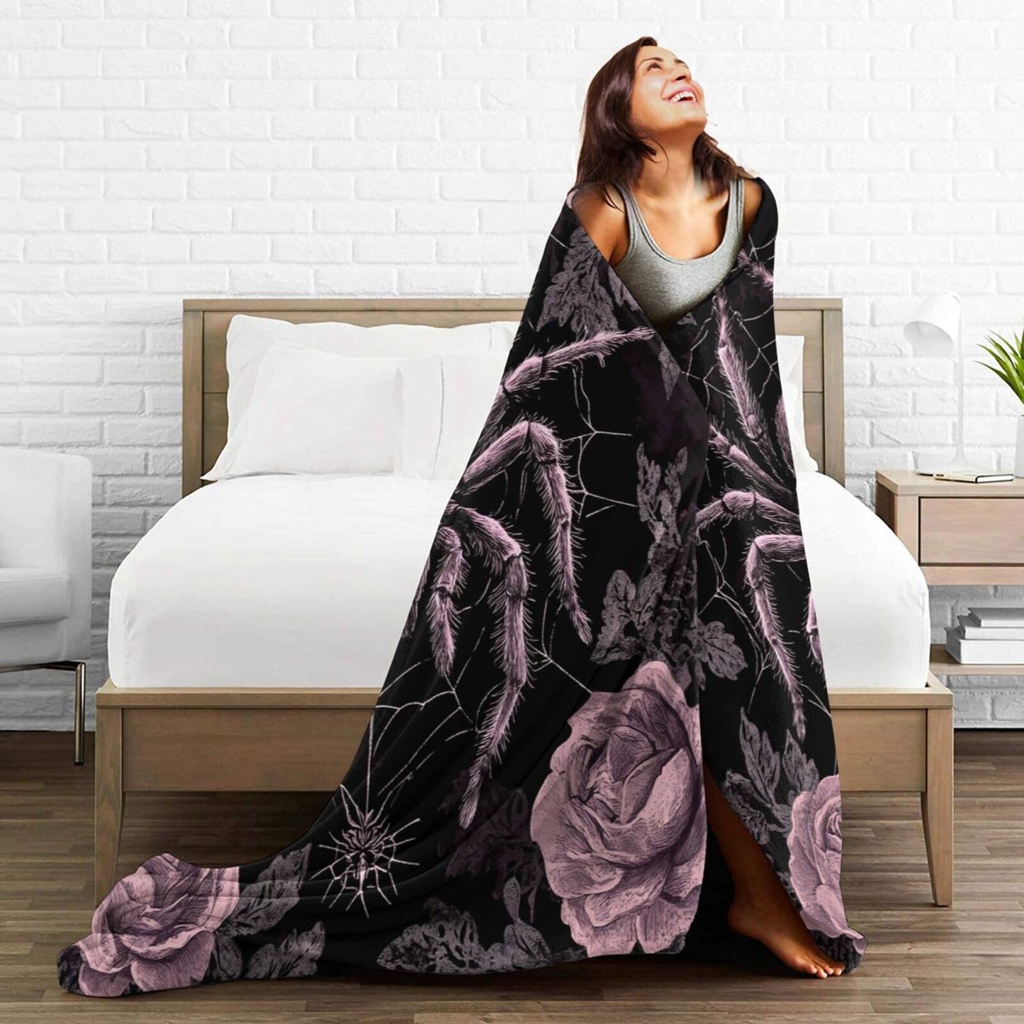 Gothic Spider Throw Blanket Rose Spiders Blankets Aviation Spider Web Fleece Plush Super Soft Cozy Warm Lightweight Decor Gifts for Boys Girls Kids Adults Men Women 40" x 50"