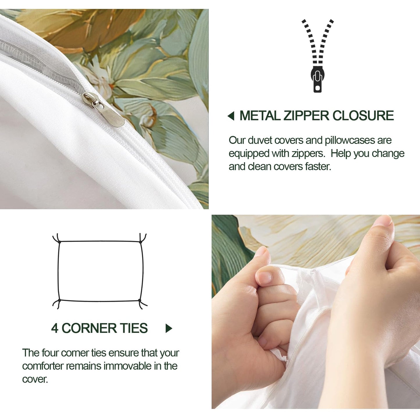 ZAMODE Floral Duvet Cover 120" x 98", Hibiscus Bedding Set, Tropical Flower Comforter Cover with Zipper Ties