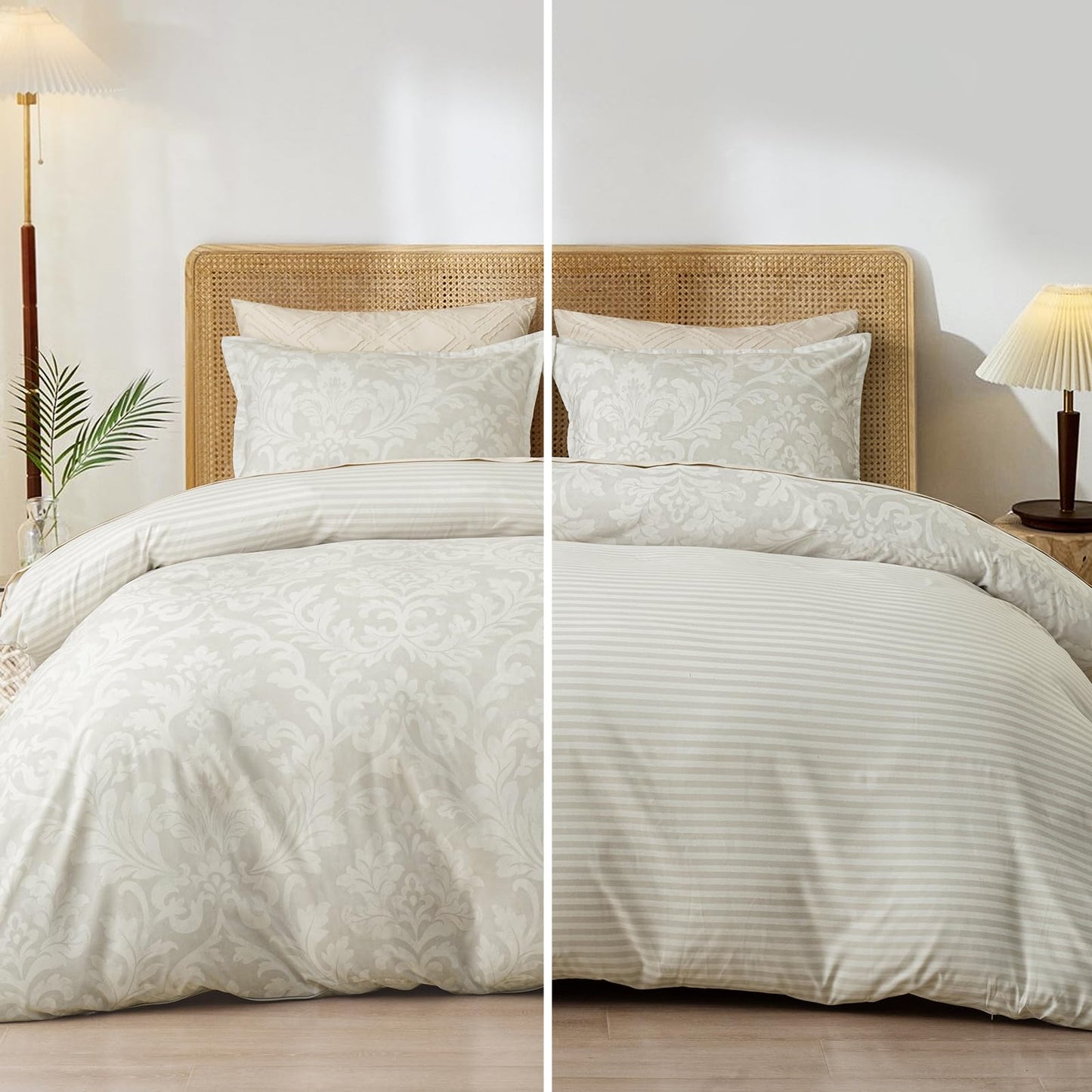 PHF Ultra Soft Floral Duvet Cover Queen Size, Printed Bedding Set 3 Pieces, Comfy Farmhouse Pattern Duvet Cover Set with 2 Pillow Shams, Zipper Closure and 8 Ties, 90"x90", Paisley-Beige