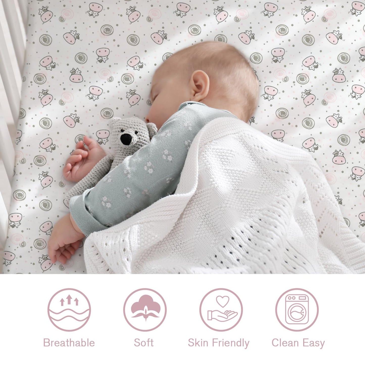 Little Grape Land Crib Sheets 2 Pack for Boys and Girls, Baby Neutral Crib Fitted Sheets for Standard Crib & Toddler Mattress, Super Soft Breathable Fitted Crib Sheet Set, Flying Cow
