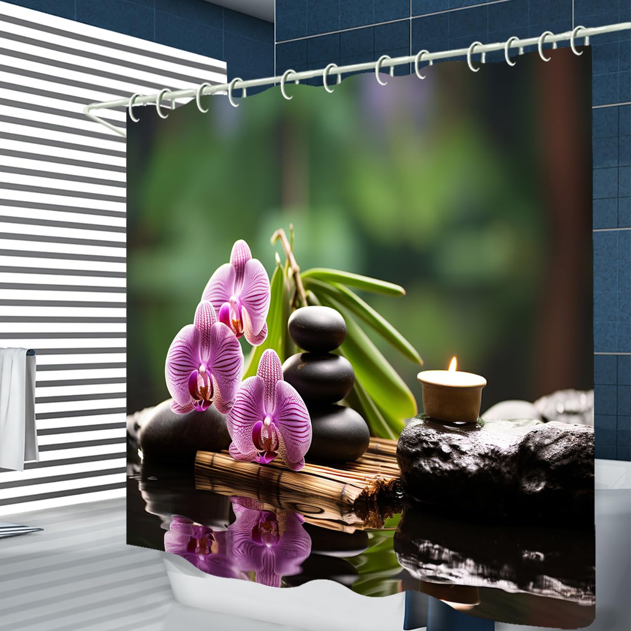 WODEJIAFANG Polyester Bath Blind Set Hooks & Liners in Bath Room Shower Curtains Sets for Bathroom Accessories,African Girls 3D Printed Beautiful Wide Fabric Toilet Curtain for Bathtub 72X72 inches