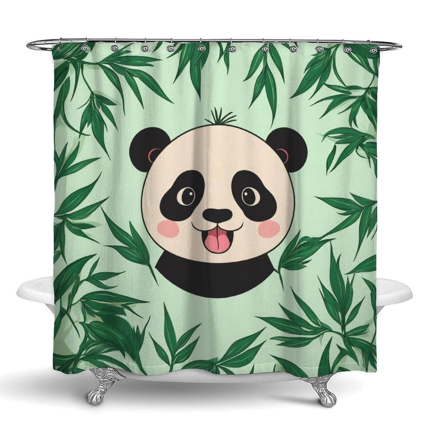 Meaudiwes Shower Curtain Set, Panda Mint Green Bathroom Decoration with Curtain Hooks, 72"x 70"