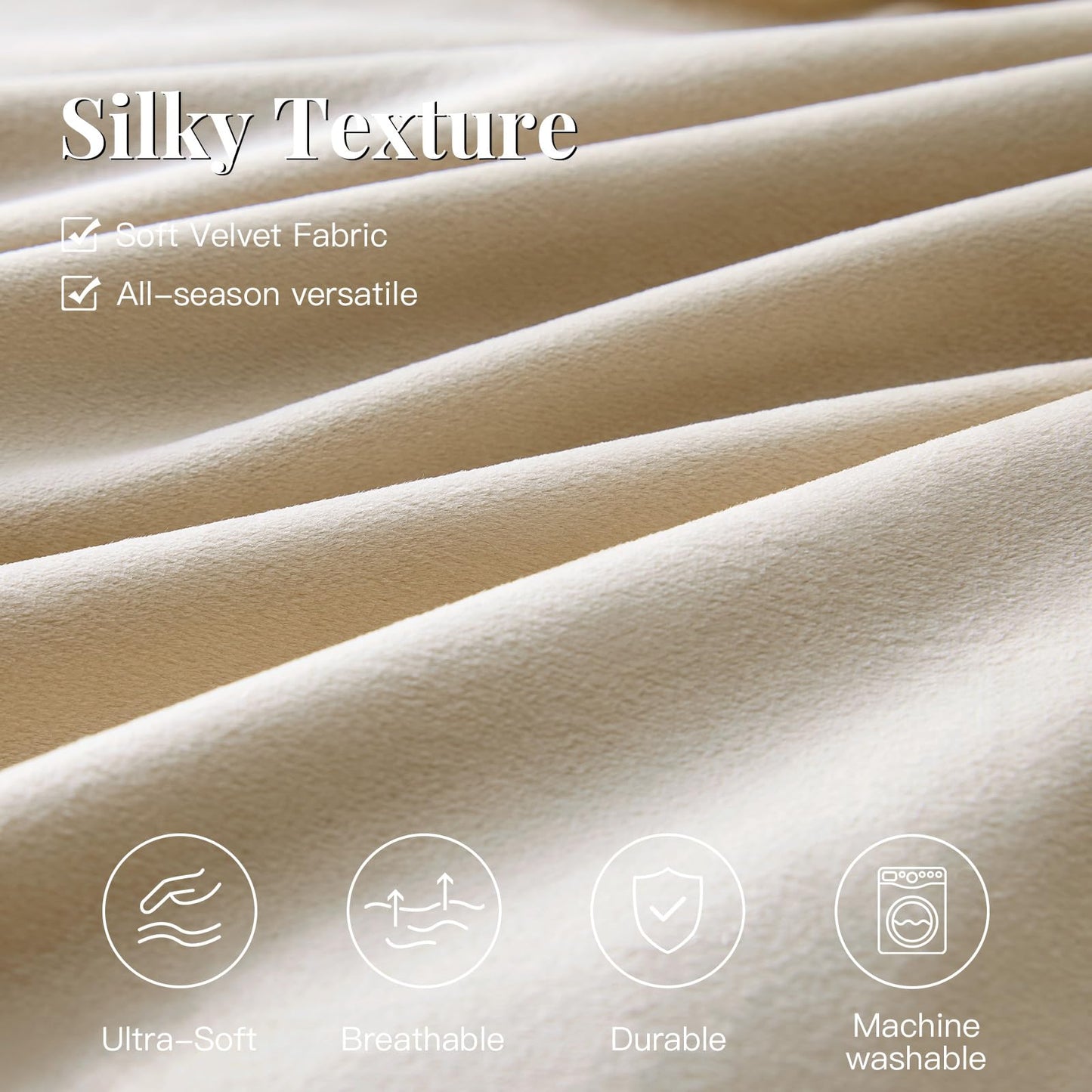 MUSSEL Bedding Comforter Set Queen Size 3 Pieces-Neutral Beige Champagne Striped Lightweight Bedroom Comforter Queen Size,Soft Velvet Bed Set for All Seasons with 2 Shams