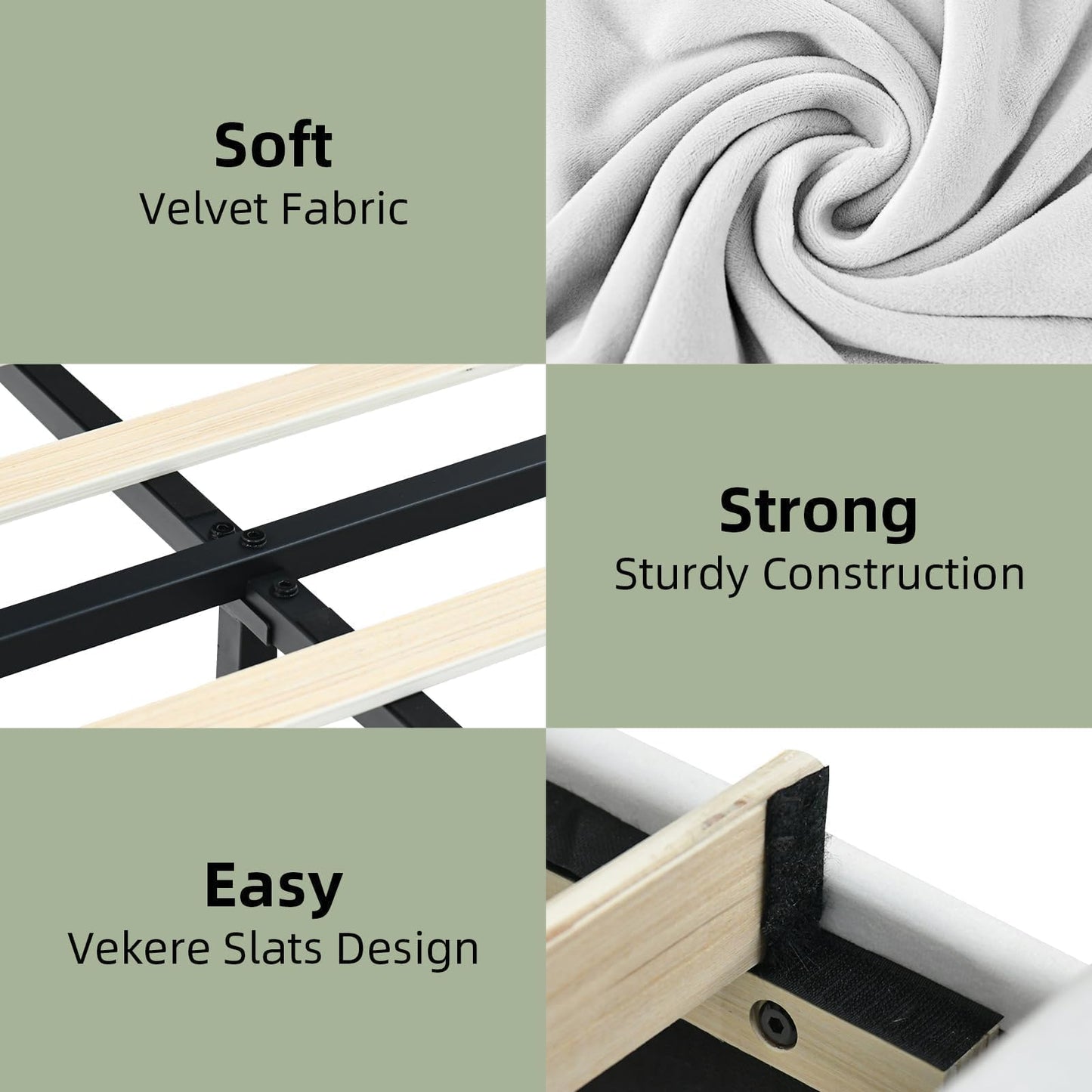 REVOMINCA Full Size Bed Frame, Full Platform Bed Frame with Velvet Upholstered Headboard, No Box Spring Needed, Easy Assembly, White
