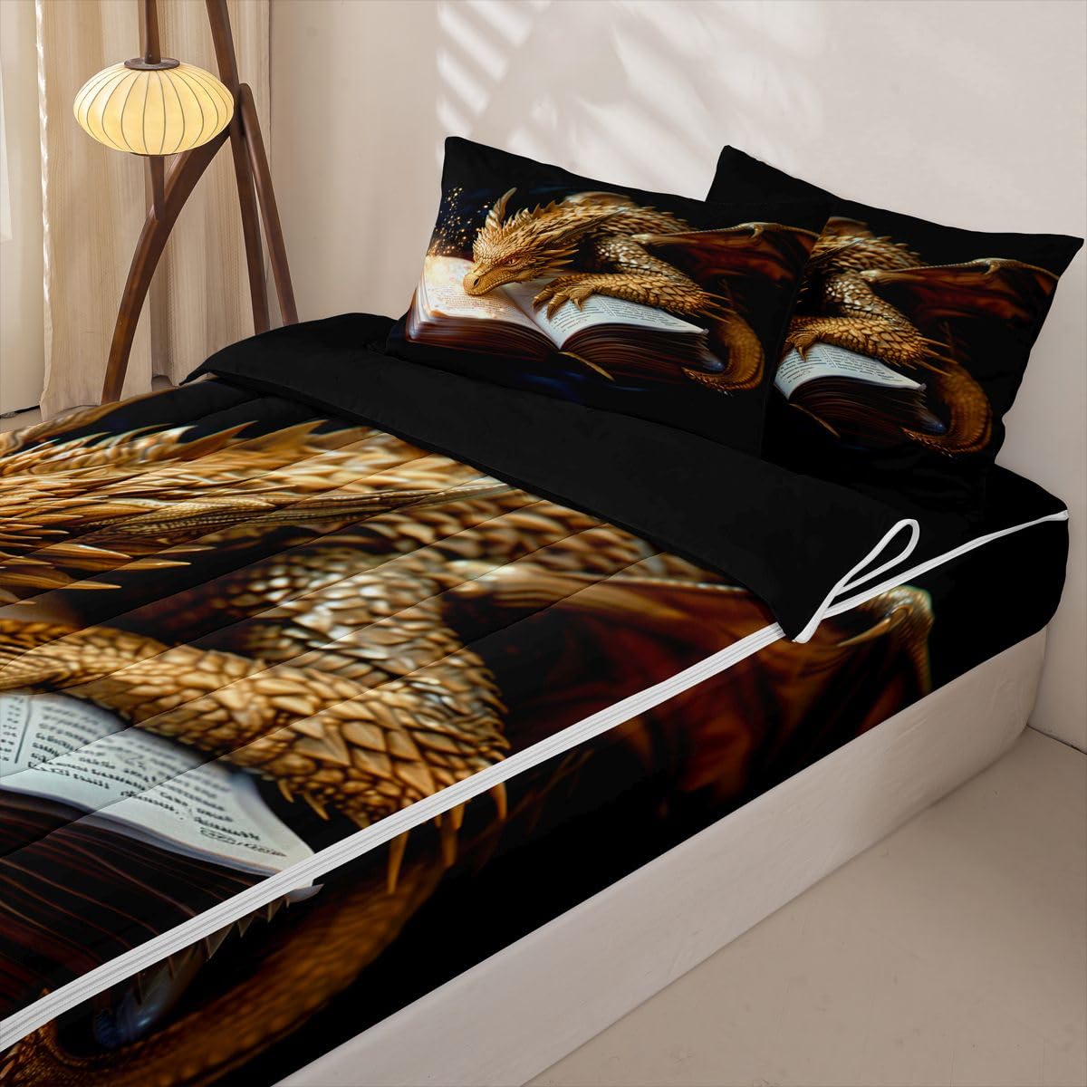 jejeloiu Dragon Zipper Bedding Cartoon Animal Comforter Set for Kids Boys Girls Twin Size Ancient Wildlife Zippered Kids Bedding Set Ultra Soft Mysterious Animal Bed in a Bag