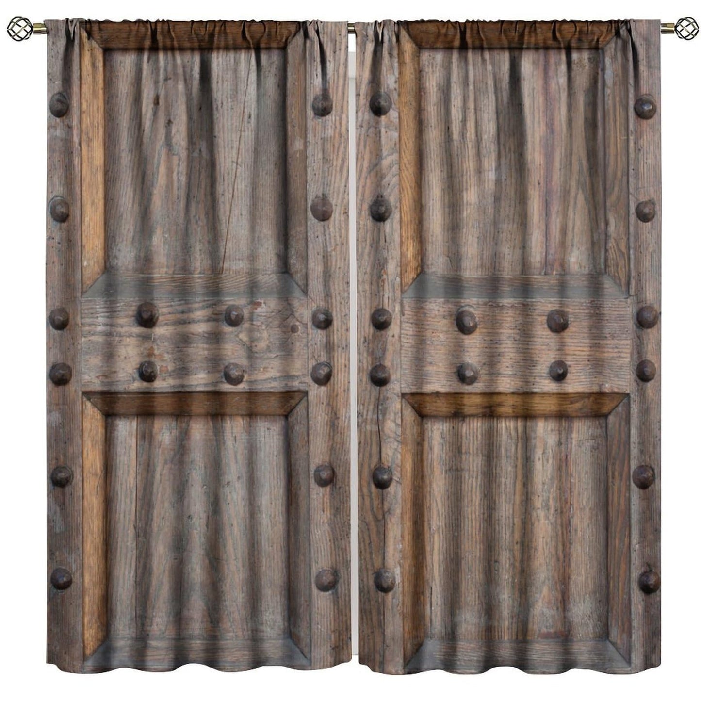 Nanacur Vintage Wood Door Curtains, Rustic Wooden Barn Farmhouse Home Rod Pocket Window Treatment for Bedroom Living Room Kitchen Drapes 41" W X 45" L (No Blackout)