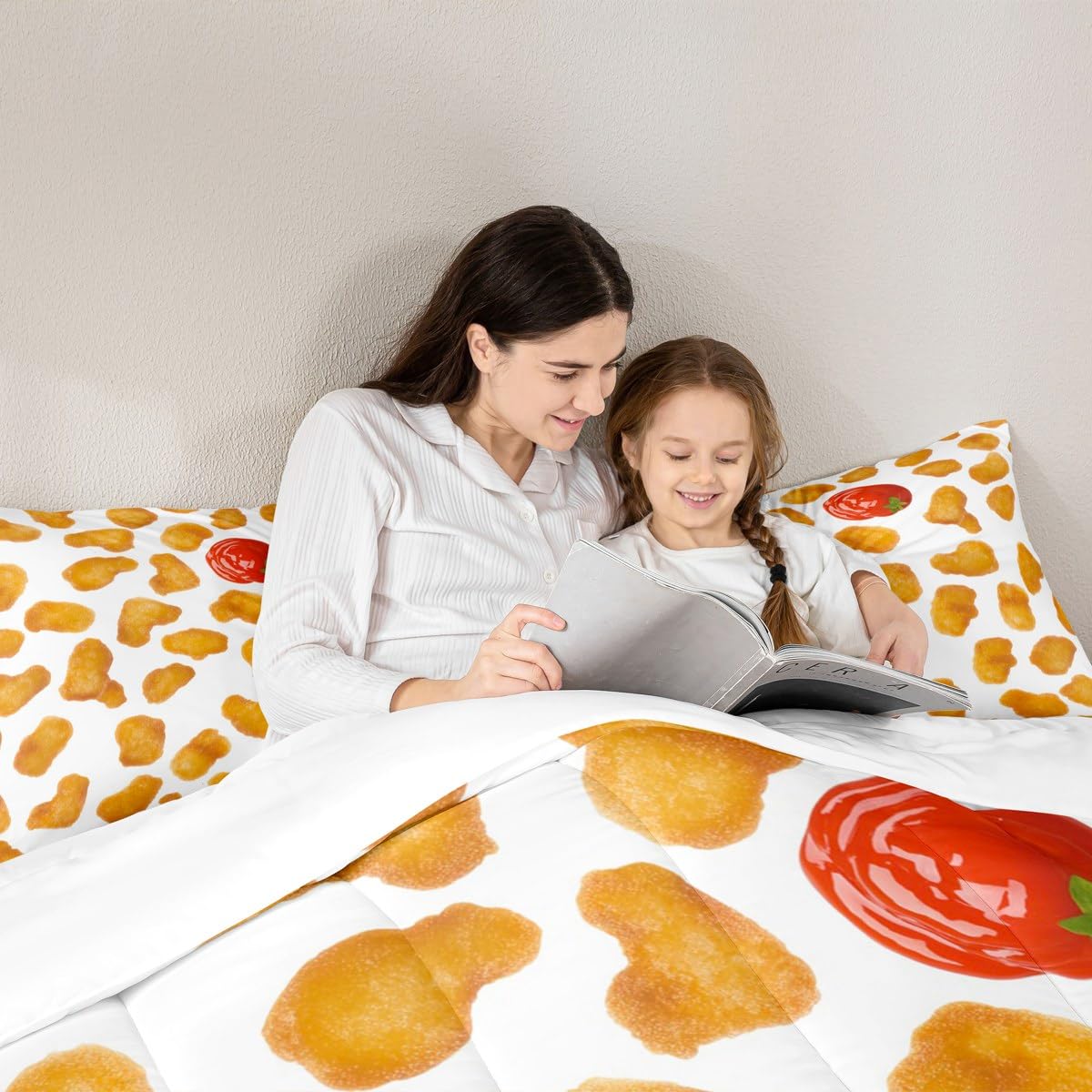 Erosebridal Chicken Nuggets Fried Comforter Set for Kids Boys Girls Teens Adult Food Bedding Set Queen Size Funny Food Down Comforter Men Women Duvet Set Bedroom Decor, Yellow