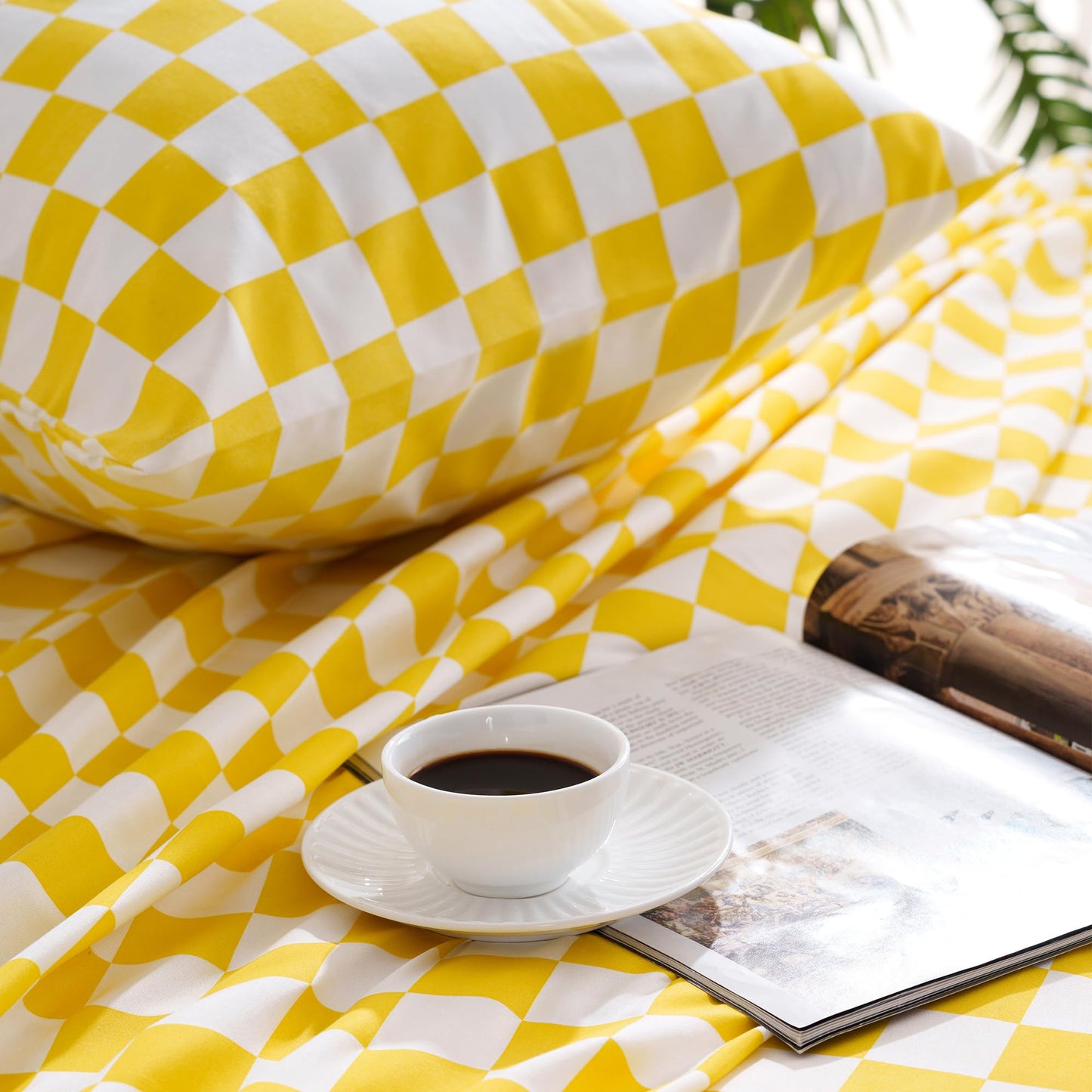 Best Season Bed Sheet Set 3 Piece -Twin Size-Soft Durable Microfiber Bedding Sheet Set,Deep Pocket,Stain,Fade & Wrinkle Resistant Green and White Checkerboard Grid(Plaid Yellow&White)