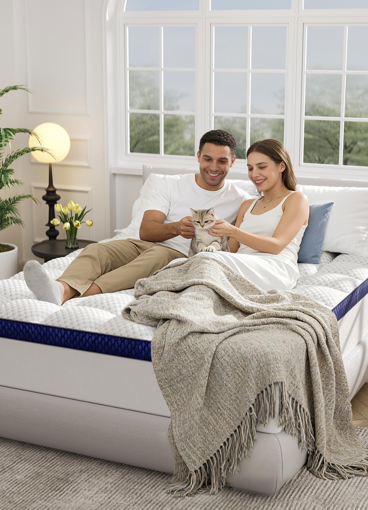 BEDELITE King Mattress Topper 3 Inch Thick Mattress Pad, Plush Pillow Top Bed Cover with Elastic Deep Pockets Up to 6-24 Inch for Pressure Relief, Shredded Memory Foam Filling