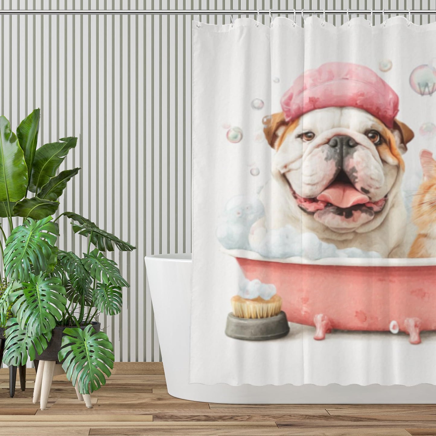 Wordatu Funny Bulldog- Shower Curtain Decor Fabric Bathroom Curtains, Kids Children Cartoon Waterproof 72x72 inch with 12 Hooks