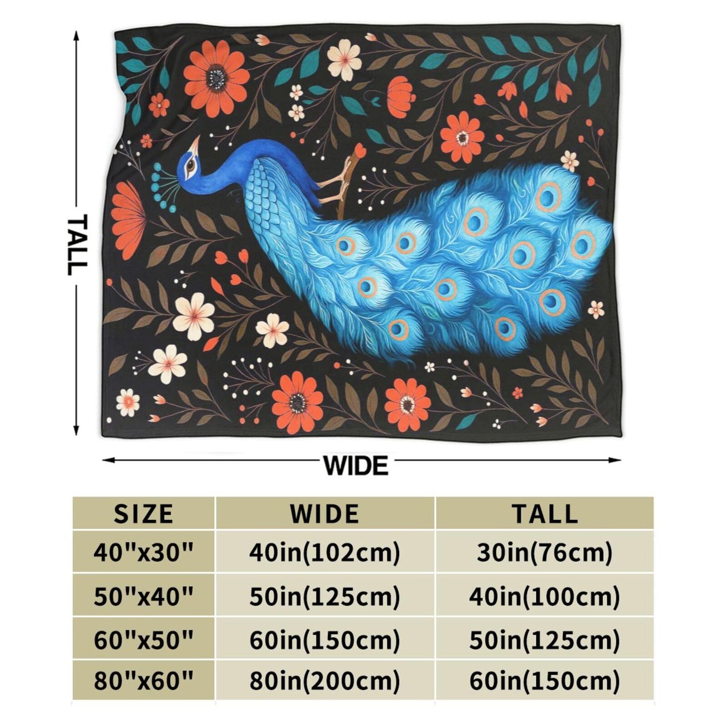 Peacock Blanket Cute Peacock Throw Blanket Soft Warm Cozy Fleece Fuzzy Plush Flannel Blankets Gifts for Girls Women Boys Kids Adults 40"X50"