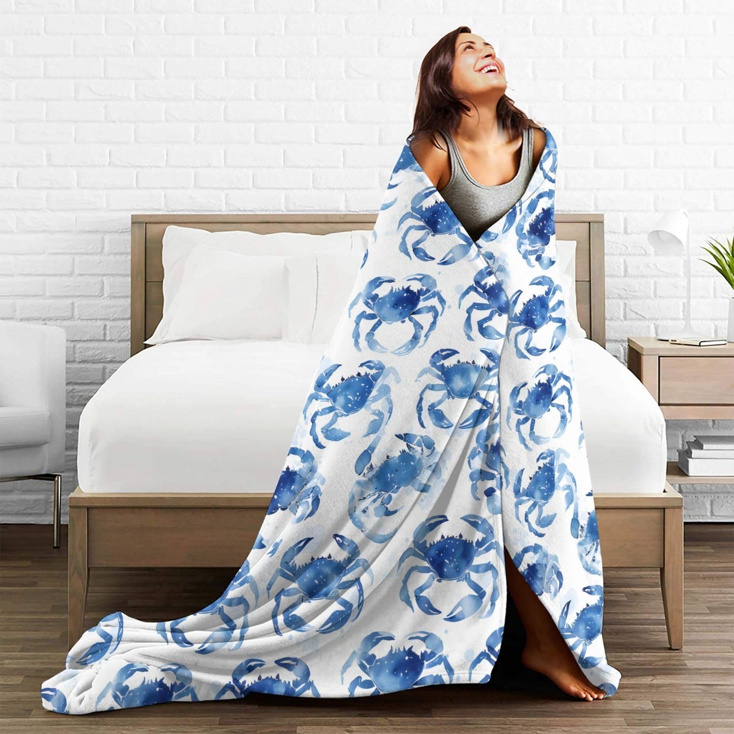 Lovira Crab Throw Blanket Nautical Ocean Beach Coastal Print Throw Blankets Gifts for Couch Sofa Bed Stuff Decor Lightweight Soft Cozy Fleece Plush Warm Flannel Bedding for Lover Men Women 40"x50"