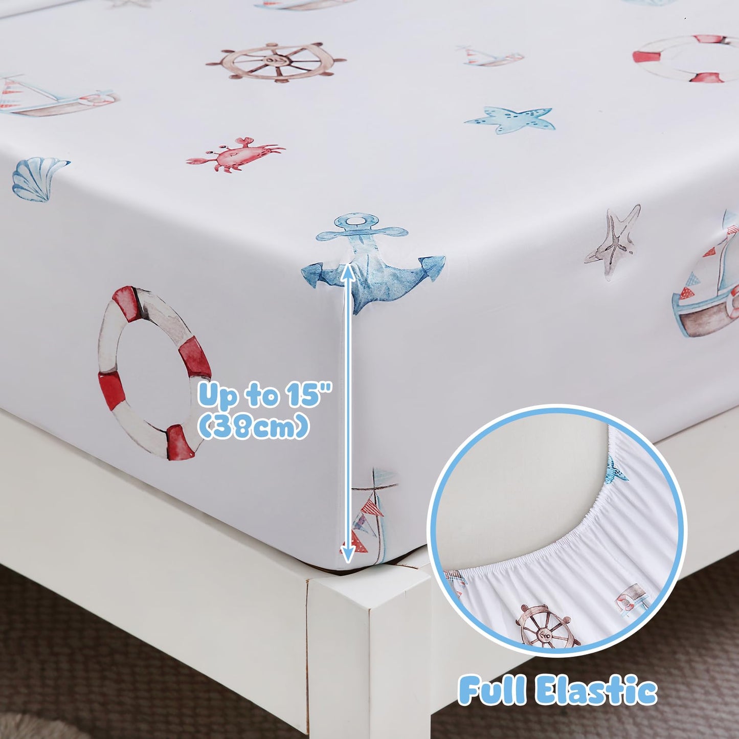 Ocharo Nautical Theme Kids Twin Sheets Set,Soft Microfiber Anchor and Rudder Bed Sheet for Teens - Deep Pockets Wrinkle Free,Blue Ocean Themed Bedding Sets for Boys Girls Toddlers