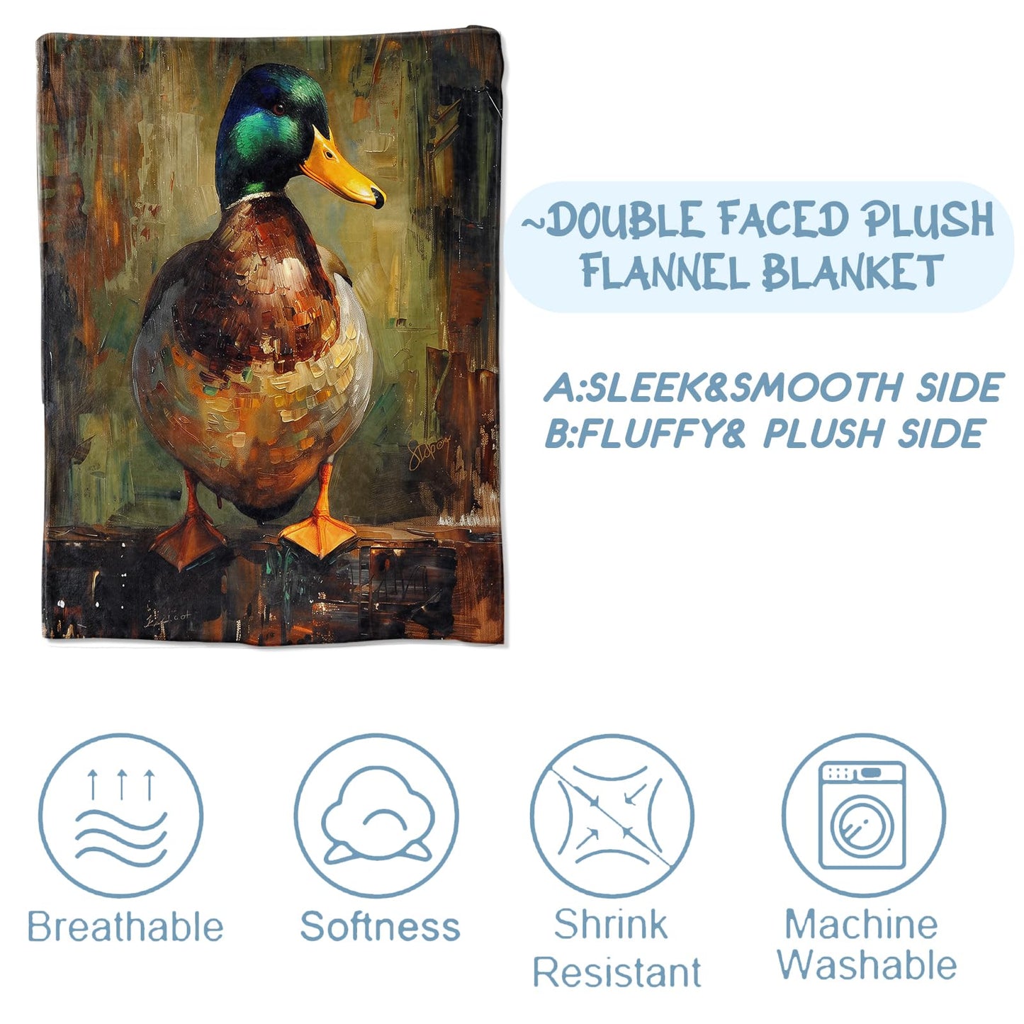 Duck Blanket for Couch,Bed,Sofa, Soft Cozy Duck Throw Blanket for All Season Duck Decor Duck Gift, Flannel Plush Blanket Lightweight Comfy for Adult Kids 50”×60”