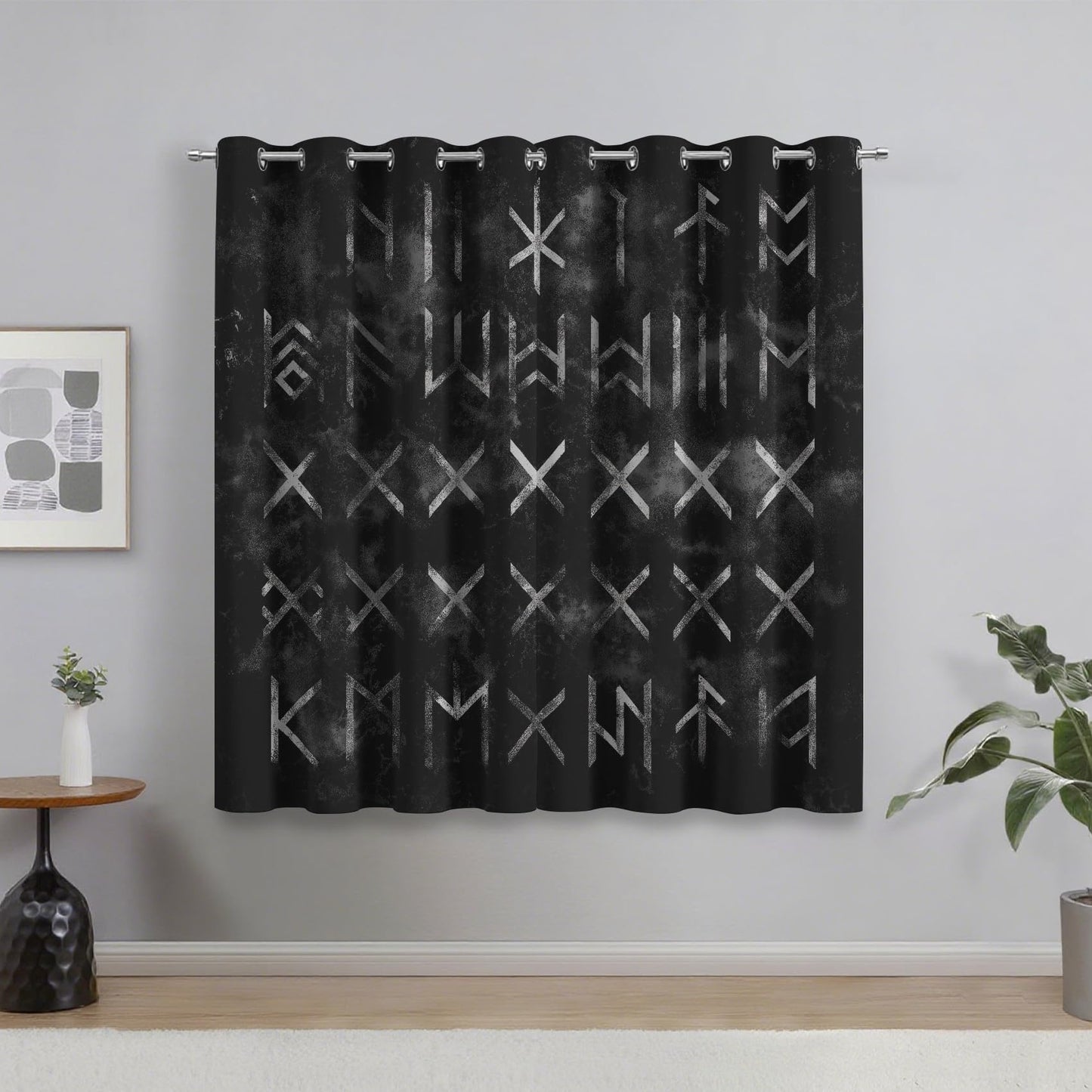 95% Blackout Viking Curtains - Norse Mythology Curtains for Bedroom Living Room Decor, Rune Home Decor, Thermal Grommet Black Out Drapes 84 Inches Long 2 Panel Set X62