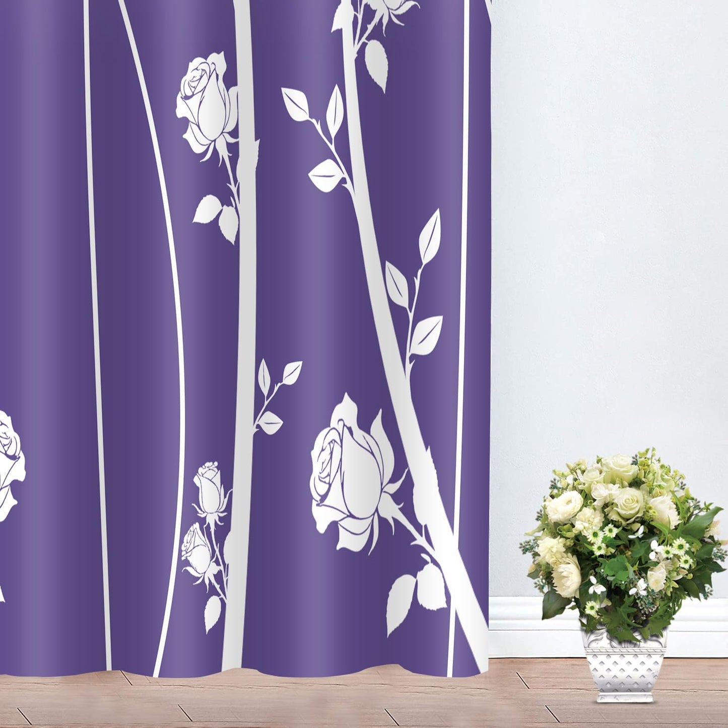 Gradient Flower Curtain Modern Simple Stripe Pattern Printed Curtains for Living Room Bedroom 2 Panel Set 52x84 Inches（Purple） CLLSMN318