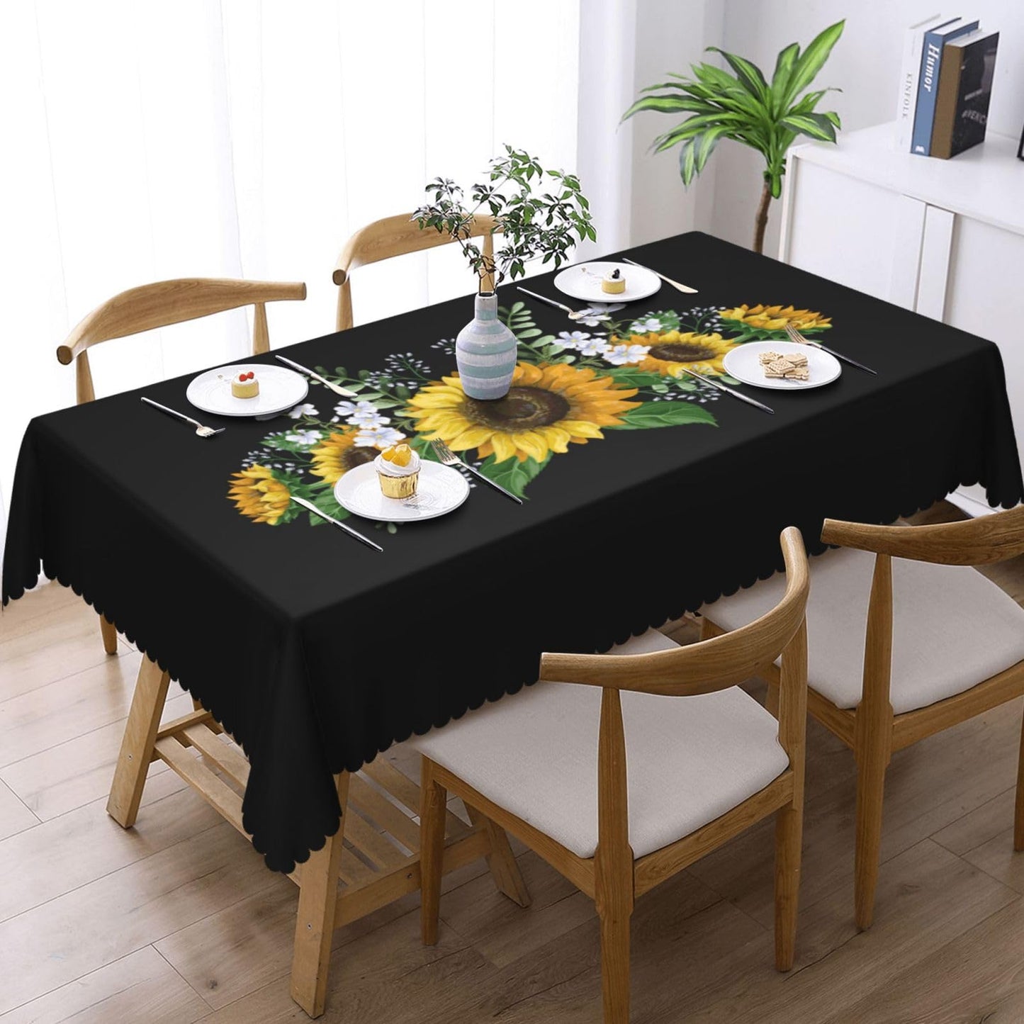 ZYPHORIEL Black Sunflower Rectangle Tablecloths Wild Flowers Table Cloths Dacorative Kitchen Dining Tablecloth for Rectangular Tables,Washable Table Cover for Party 54 x 72 Inch