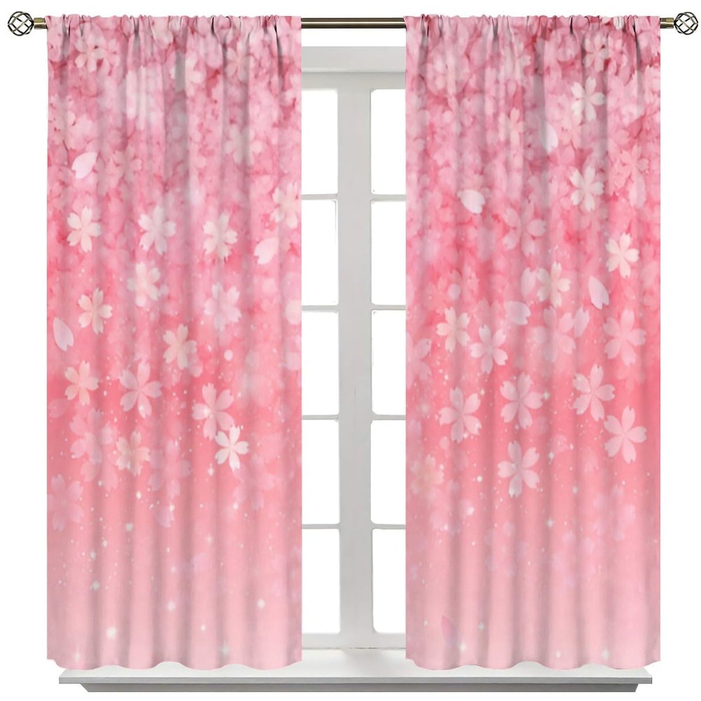 Mchenxin Spring Cherry Blossom Curtains, Abstract Pink Galaxy Japanese Cherry Blossom Flower Print Window Treamtents for Girls Women Bedroom Living Room, 42x45in (No Blackout)