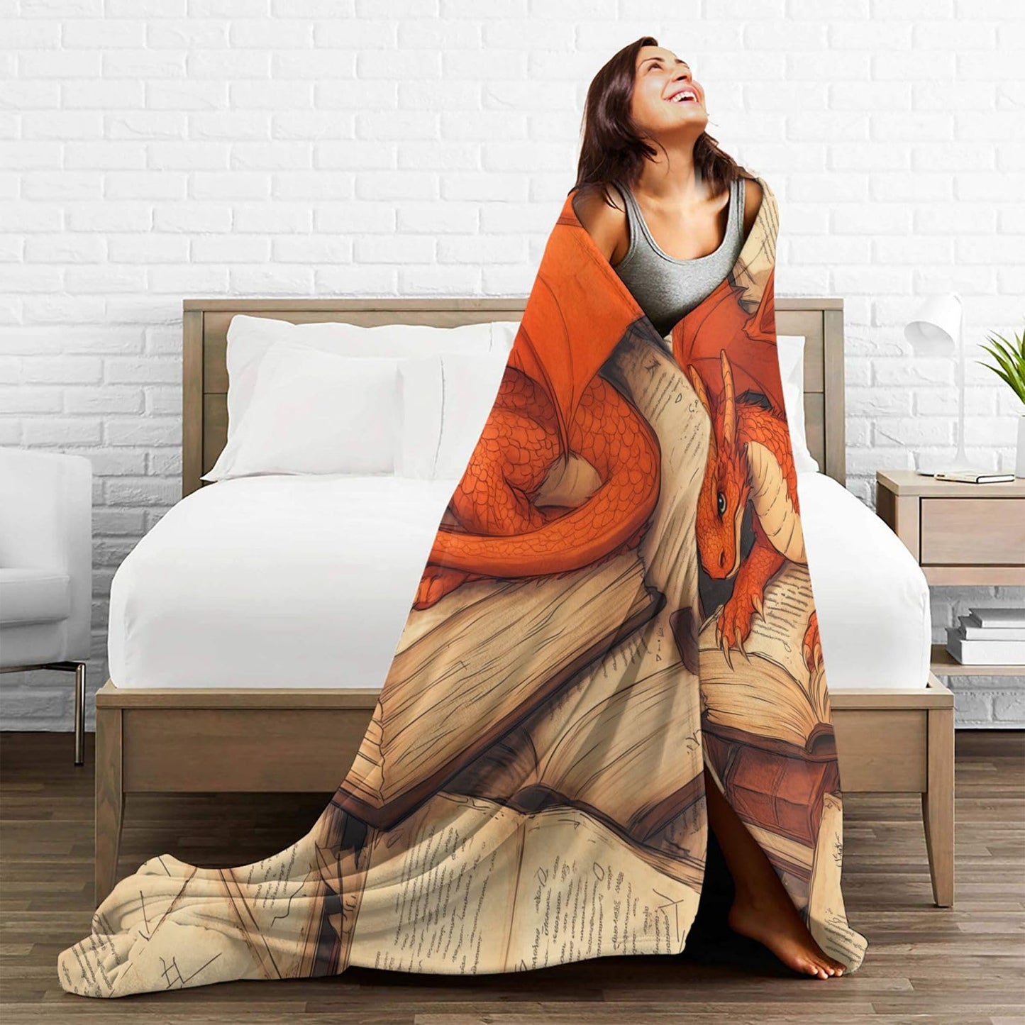 Dragon and Book Blanket Gifts for Kids Adults Boys Girls Lightweight Soft Flannel Majestic Animal Throw Blankets Cozy for Dragon Lovers Living Room Sofa Couch Bed Room All Season Decor 50x60in
