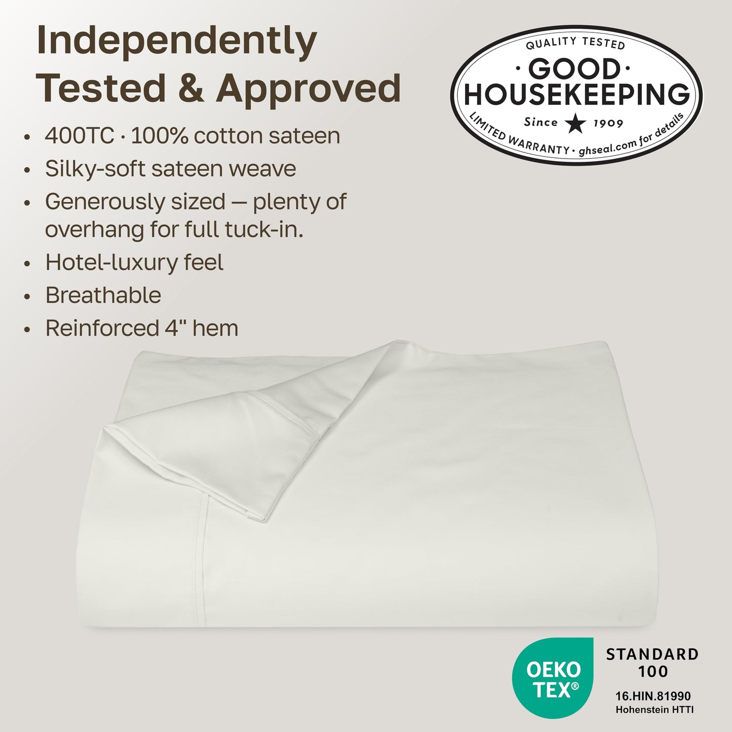 California Design Den King Flat Sheet Only - 400 Thread Count 100% Cotton Sateen, Durable, and Breathable Bed Sheets - Ivory (Pale Tone)