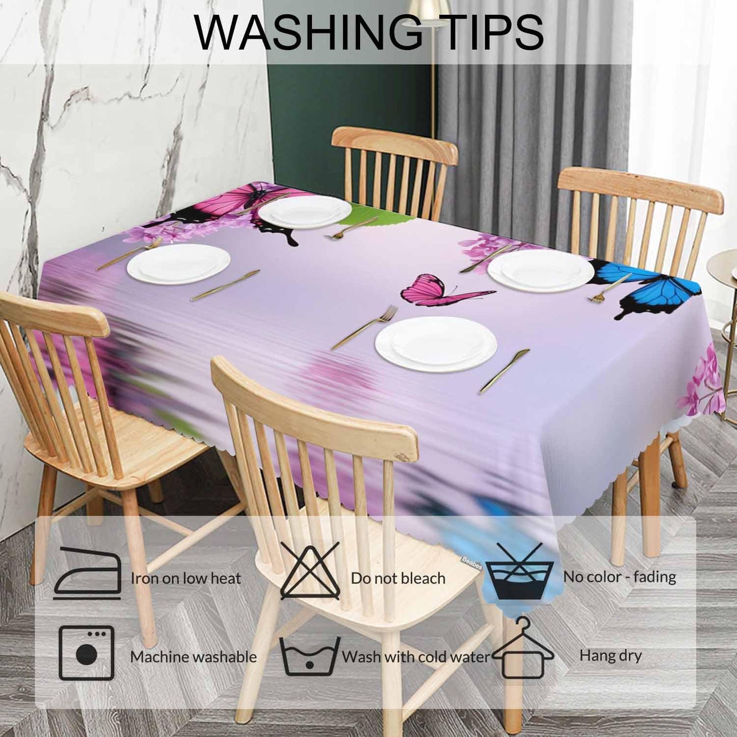 Beabes Butterfly Kitchen Tablecloth Nature Flowers Butterflies Indoor Outdoor Table Cover Anti-Oil Table Cloths for Wedding Banquet Dinner Tablecloths, 52x70 Inch(4-6 Seats) Blue Purple