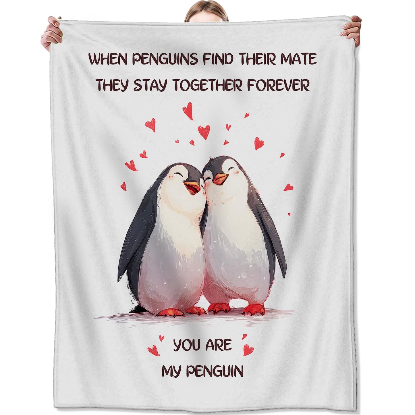 Zeleda Cute Penguin Flannel Blanket, Soft Cozy Throw with Romantic Animal, Lightweight Blankets for All Seasons, Love Home Sofa Bed Decor and Gifts for Couple Women Valentine’s Day, 50x60 Inch