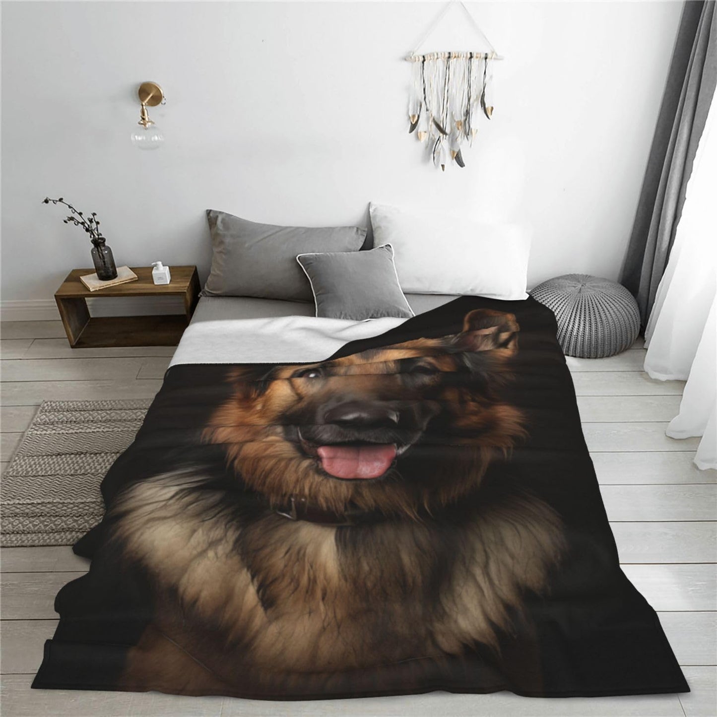 German Shepherd Plush Blanket for Boys & Girls, Super Soft Dog Lovers Gift, Animal Theme Pet Blanket for Bed & Sofa, Valentine's Day Decor, 60x50 inch
