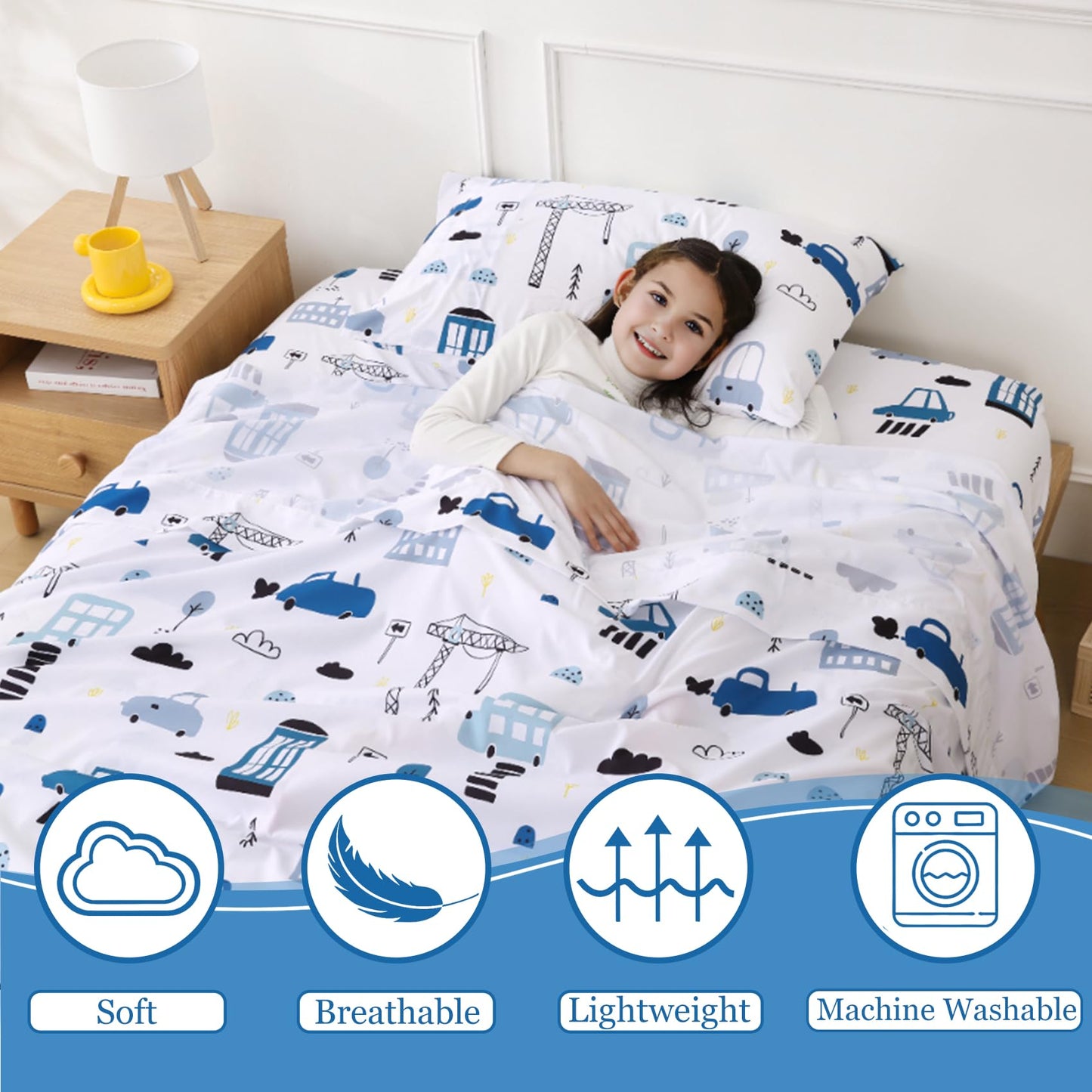 CIMVI Twin Bed Sheets Boys Kids Construction Car Sheet Set 15-Inch Deep Pocket Fitted Sheet Soft Microfiber 3 Pieces Bedding Sets with Pillowcase Fade Resistant Children Room Decor