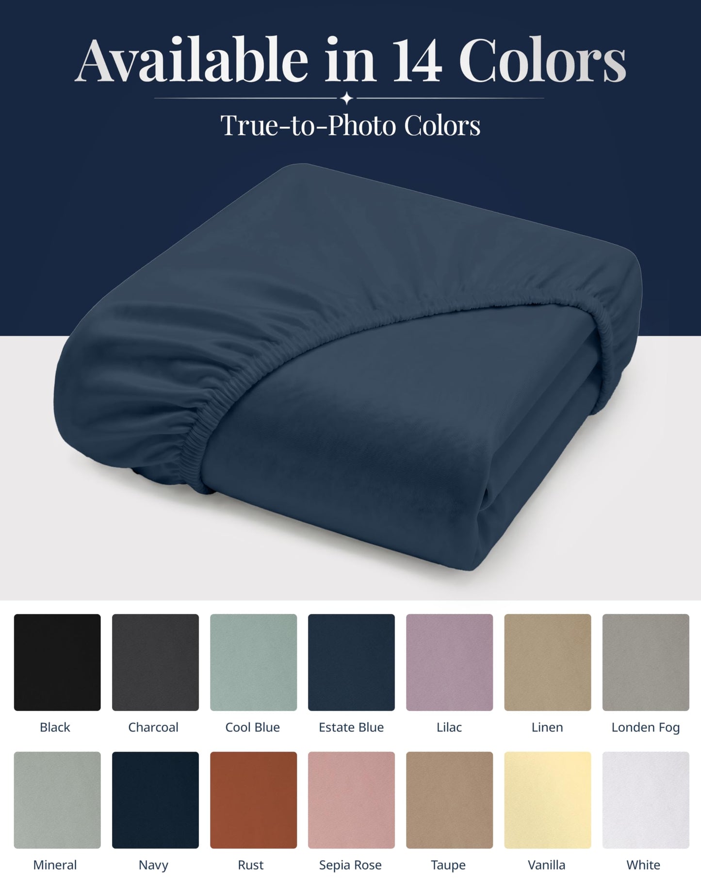 Full Size Bottom Sheet - All Around Durable Elastic for a Snug Fit - 15" Deep Pocket Fitted Sheet - Helps Keep You Cool & Dry and Stays in Place - Ultra Soft, Wrinkle Free & Easy Care - Estate Blue