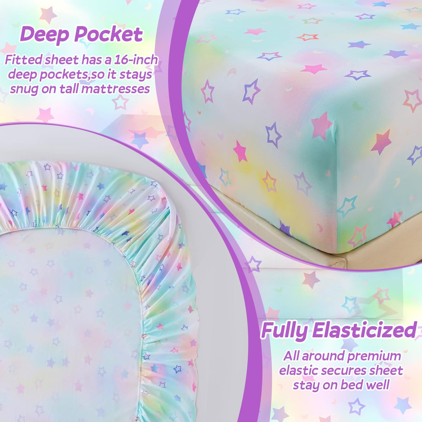 ChicView Queen Sheet Set Kids,4 Pieces Breathable Soft Microfiber Bedsheets for Child Boys Girls, Anti Pilling Deep Pockets Easy Care Bed Sheets, Stars