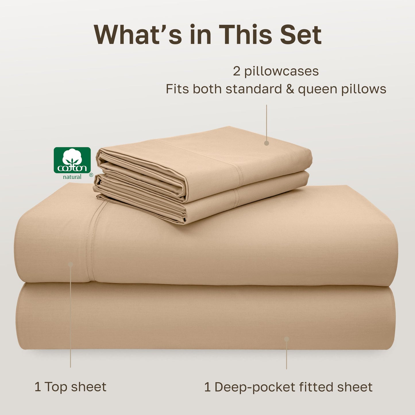 California Design Den 100% Cotton Full Sheet Set, 600 Thread Count Sateen, Soft, Bed Sheet with Deep Pockets, Bedding Sheets & Pillowcases (Golden Tan)