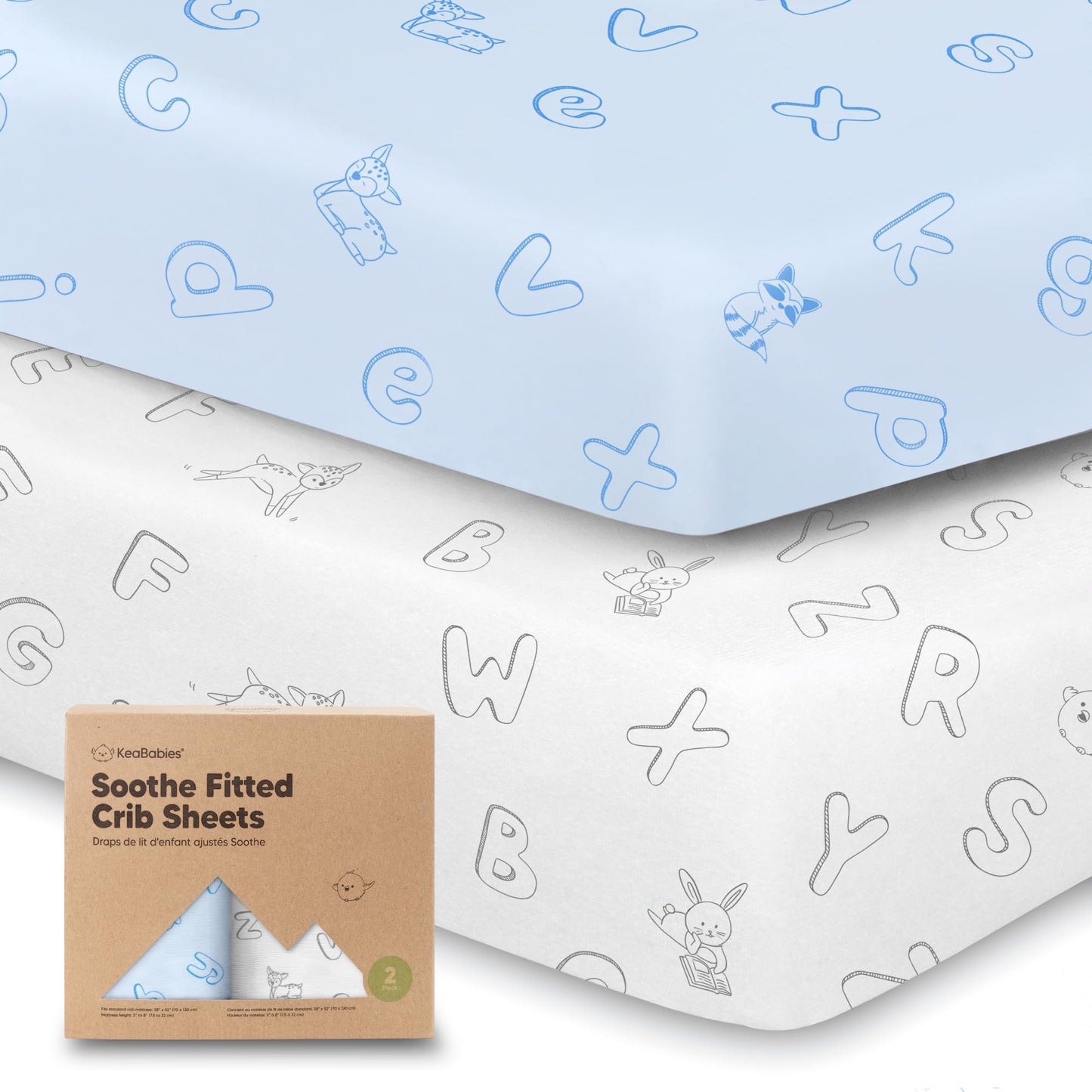 KeaBabies 2-Pack Organic Cotton Crib Sheets for Boys, Girls - 52x28 Fitted Crib Mattress Sheet Neutral, Breathable Cover for Baby Bed Set, Toddler Mattress, Soft & Cute Prints (ABC Land Sky)