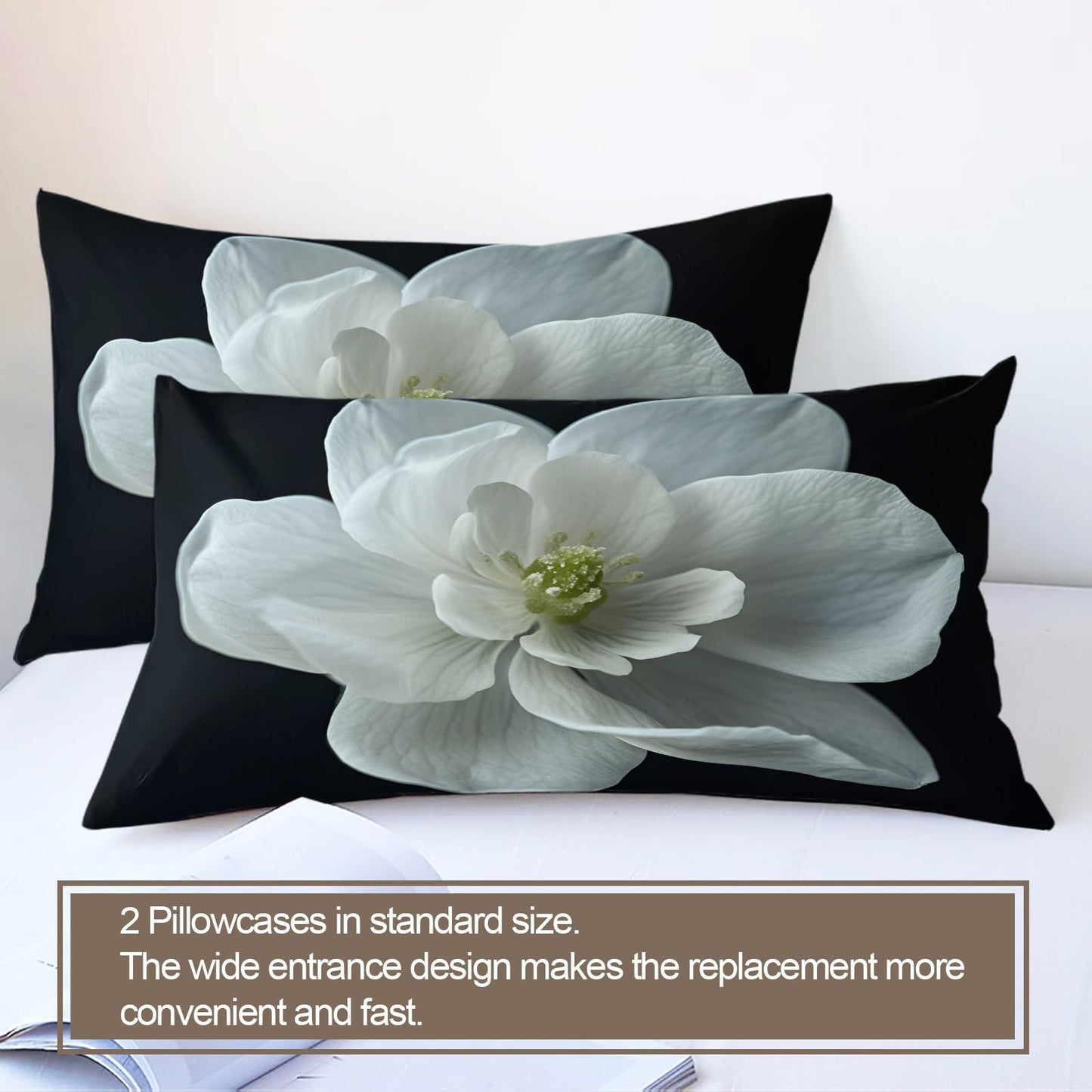 PAISUOQ White Flower Duvet Cover Queen Size, European Florals Bedding Sets, 3 Piece, Soft Microfiber Patterned Comforter Cover with Zipper Ties & 2 Pillowcase, Nordic Simple Bedroom Decor & Gifts