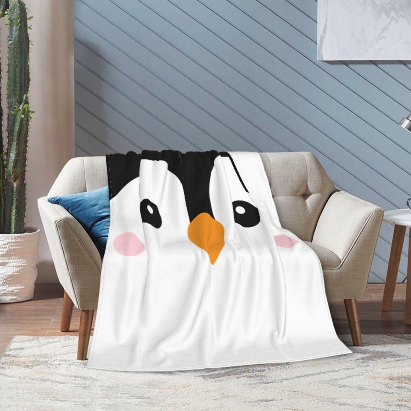 Cute Fun Penguin Blanket Soft Comfy Flannel Throw Blankets Lightweight Warm Bed Throws Plush For Couch Sofa Camping Office Travel Home Bedroom Decor Girls Boys Teens Kids Gifts 50"X40"