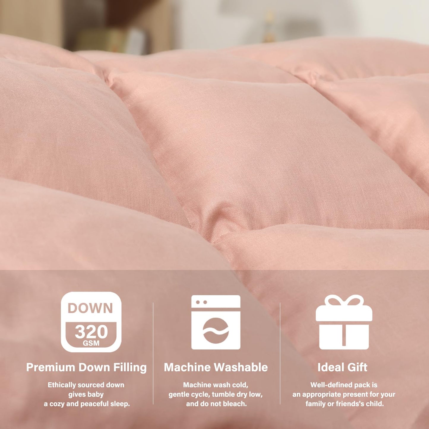 zzlamb Muslin Toddler Down Comforter Baby Down Blanket, Lightweight Crib Quilt All Season Duvet Insert, Soft & Breathable 100% Cotton Muslin Cover for One Side Machine Washable, Cherry Pink 41x48in