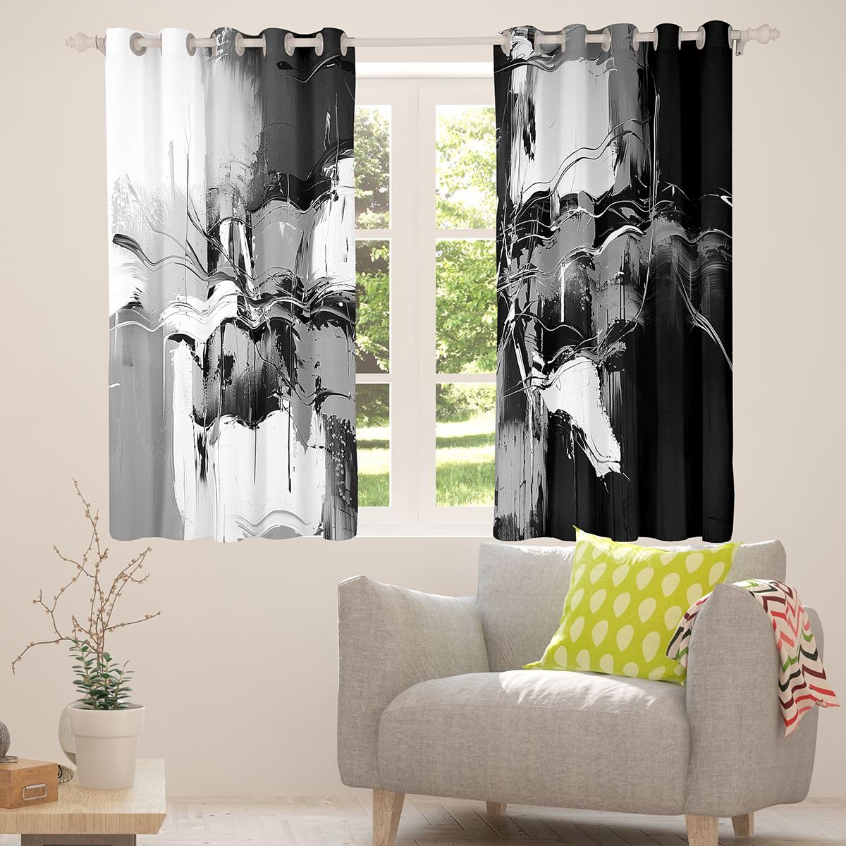 Feelyou Abstract Curtains for Bedroom Living Room Modern Abstract Art Blackout Shades Geometric Artistic Smear Room Darkening Curtain Window Treatments, 2 Panels 38 x 45 Inch Decor