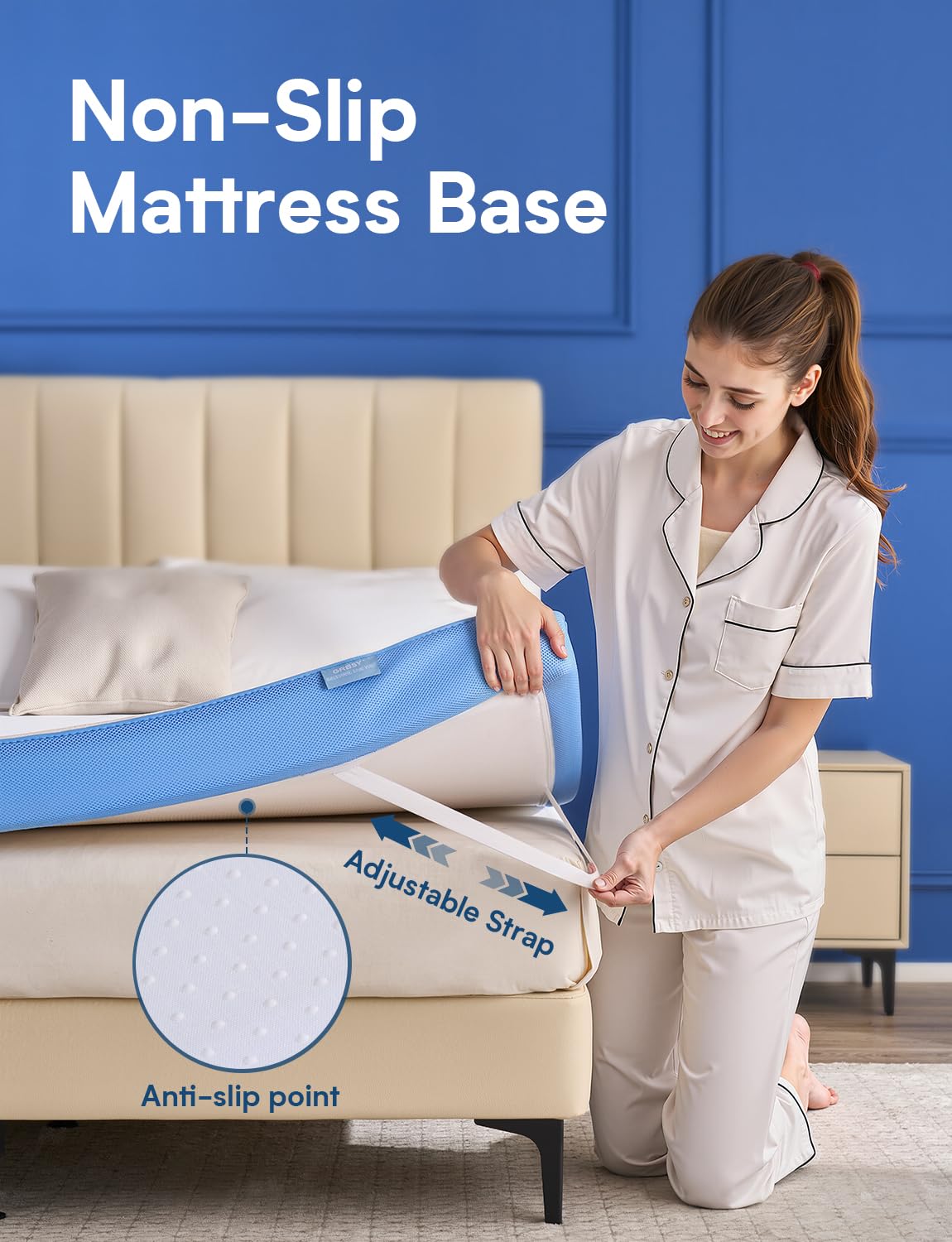 Grbsy Extra Firm Mattress Topper Queen Size, 3 Inch Firm High Density Memory Foam Bed Topper for Back Pain Relief, Gel Bamboo Charcoal Infused Cooling Mattress, CertiPUR-US Certified, Washable Cover