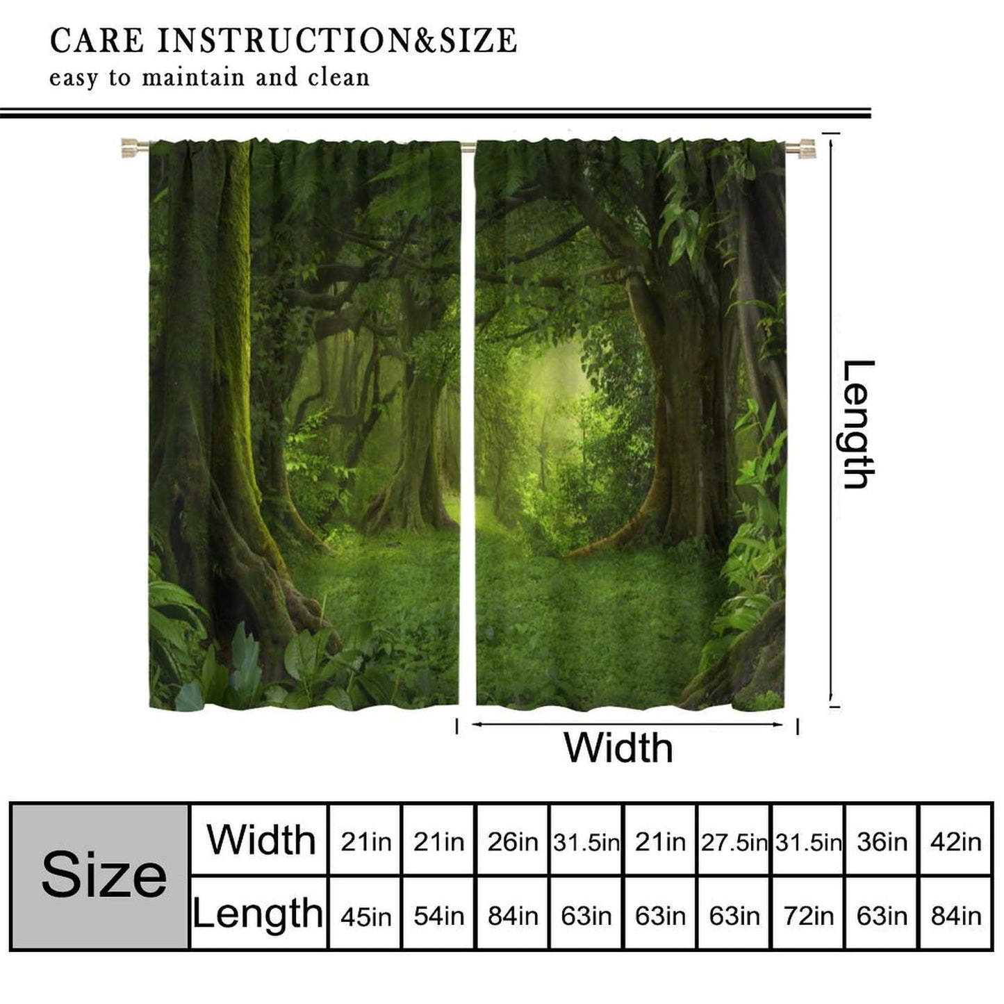 HZOHNAGO Forest Curtains Fantasy Nature Green Forests Pattern Blackout Print Rod Pocket Window Drapes for Bedroom Living Room 42x45in