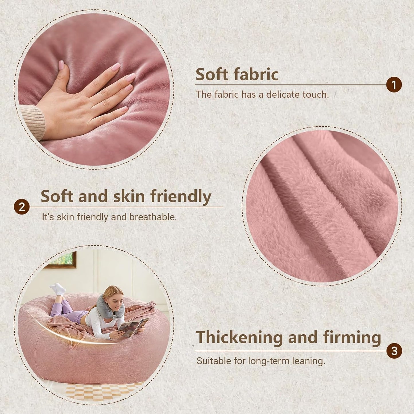 Big Bean Bag Chairs for Adults ，6FT Bean Bag Chair with Filler Memory Foam Chair Super Soft Plush, Living Room Furniture, Suitable for bedrooms,Reading Chairs (Pink, 6FT)