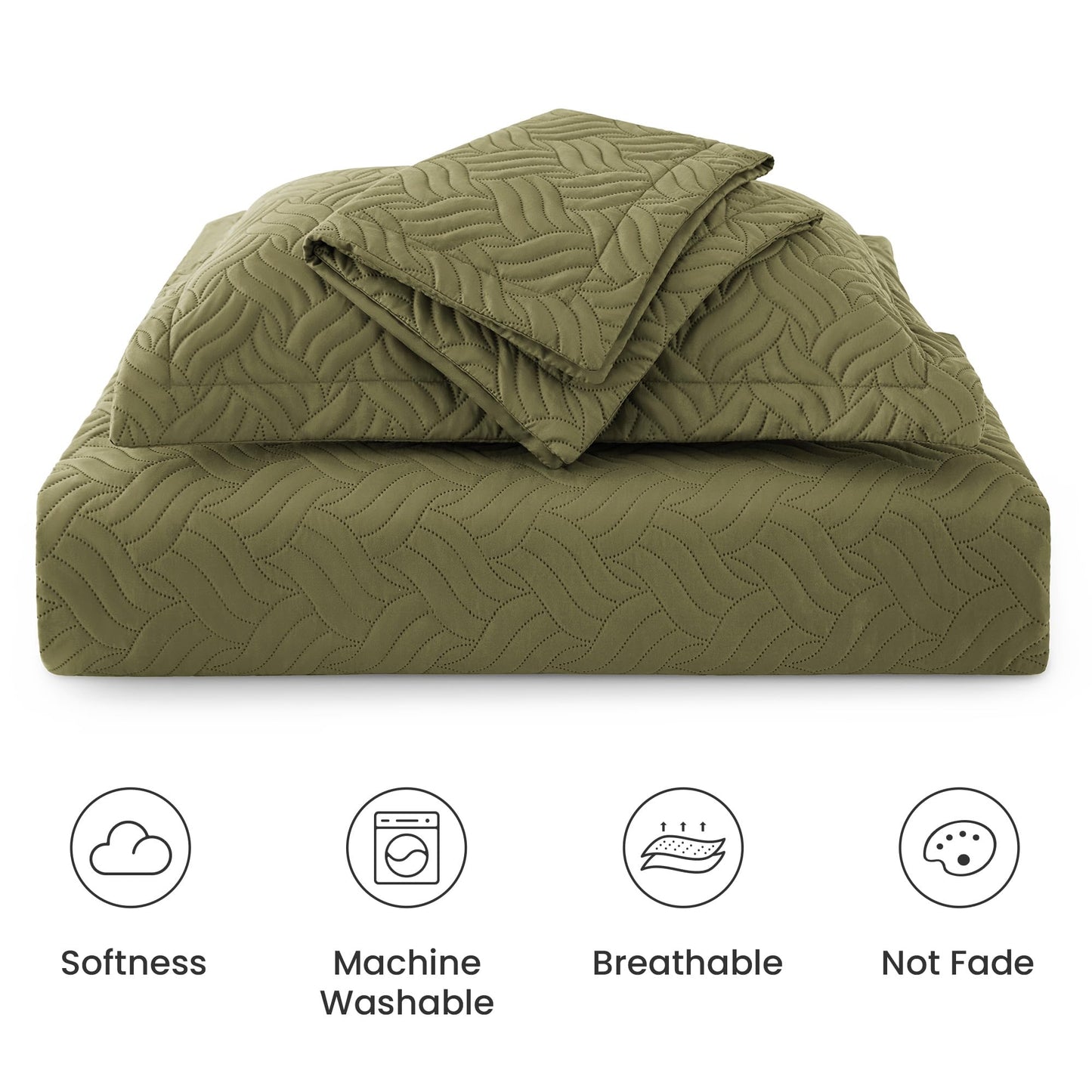 Love's cabin California King Size Quilt Bedding Set Olive Green Bedspread - Cal King Summer Lightweight Bedspread Comforter - Wave Pattern Coverlet for All Season - 3 Pieces (1 Quilt, 2 Pillow Shams)