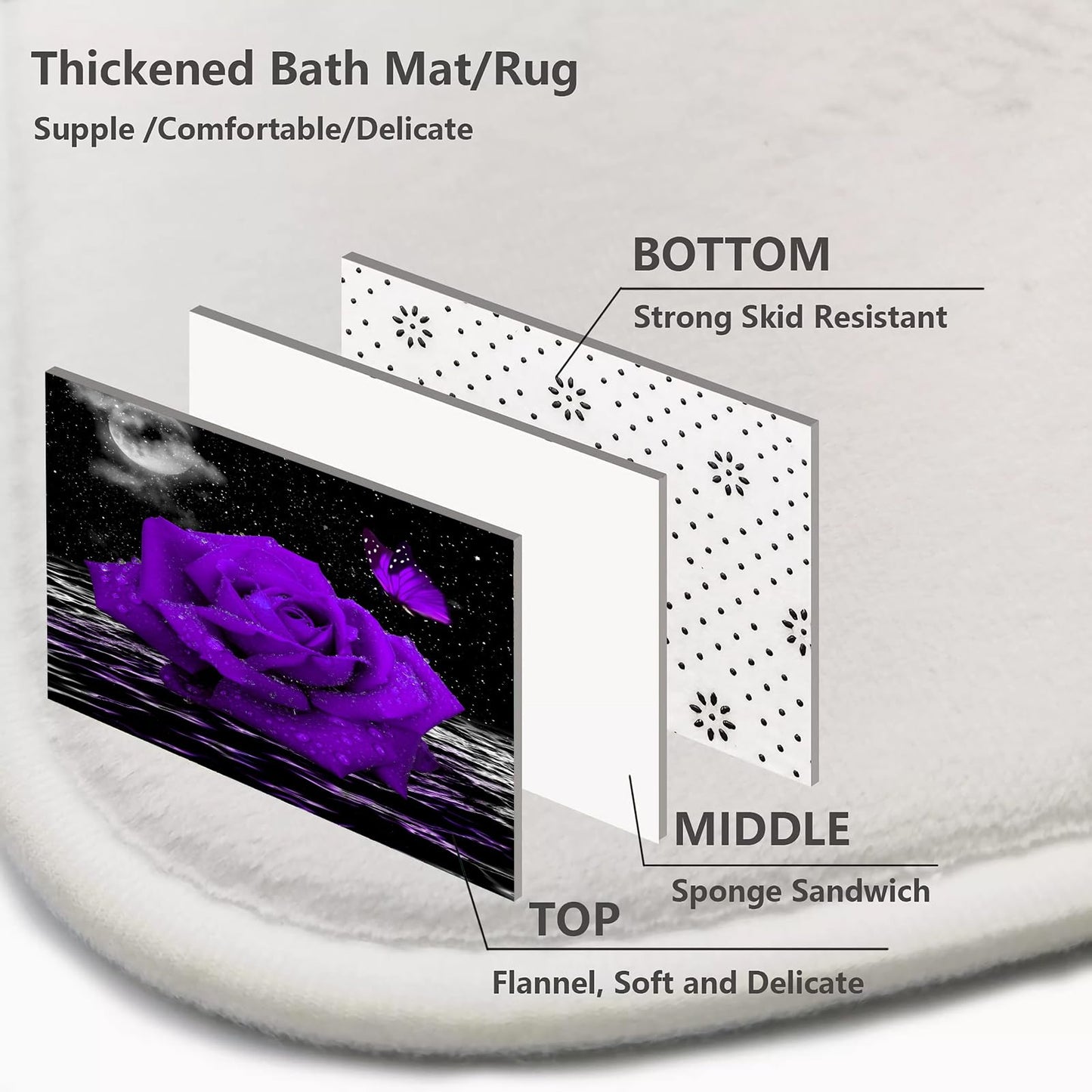 ALEXEX 4 PCS Purple Rose Shower Curtain Sets,Black Sky Bathroom Set with Shower Curtain and Rugs and Accessories,Lunar Ocean Raindrop Shower Curtain Bathroom Decor with 12 Hooks,72 X 72 Inches