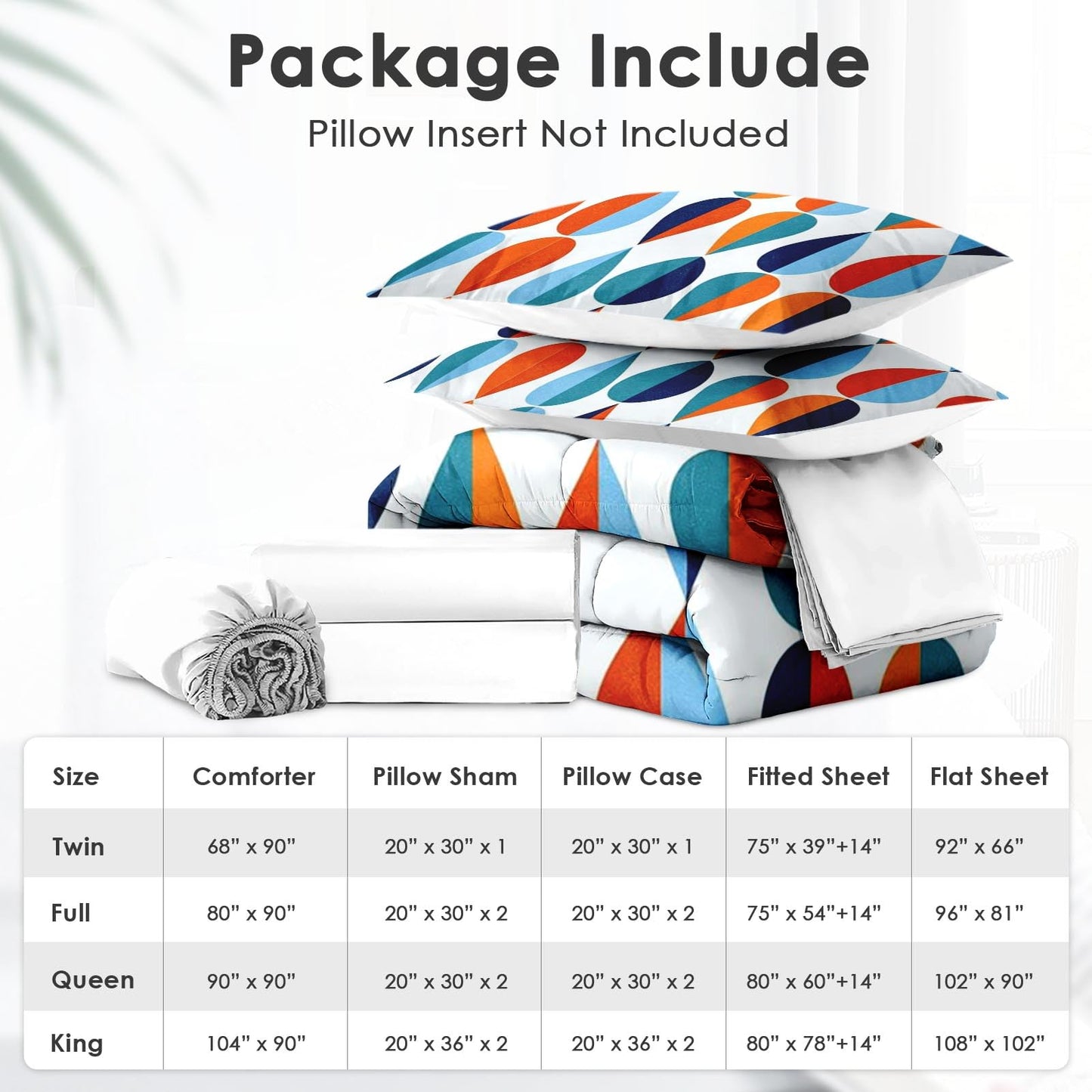 Boewywh Comforter Set Twin Size Geometric Retro Abstract 7 Pcs, Bedding for Kids and Adults, Modern Blue Bed Sheet Sets with Fitted Sheet 2 Pillowcases & 2 Shams for Bedroom Bed Decor
