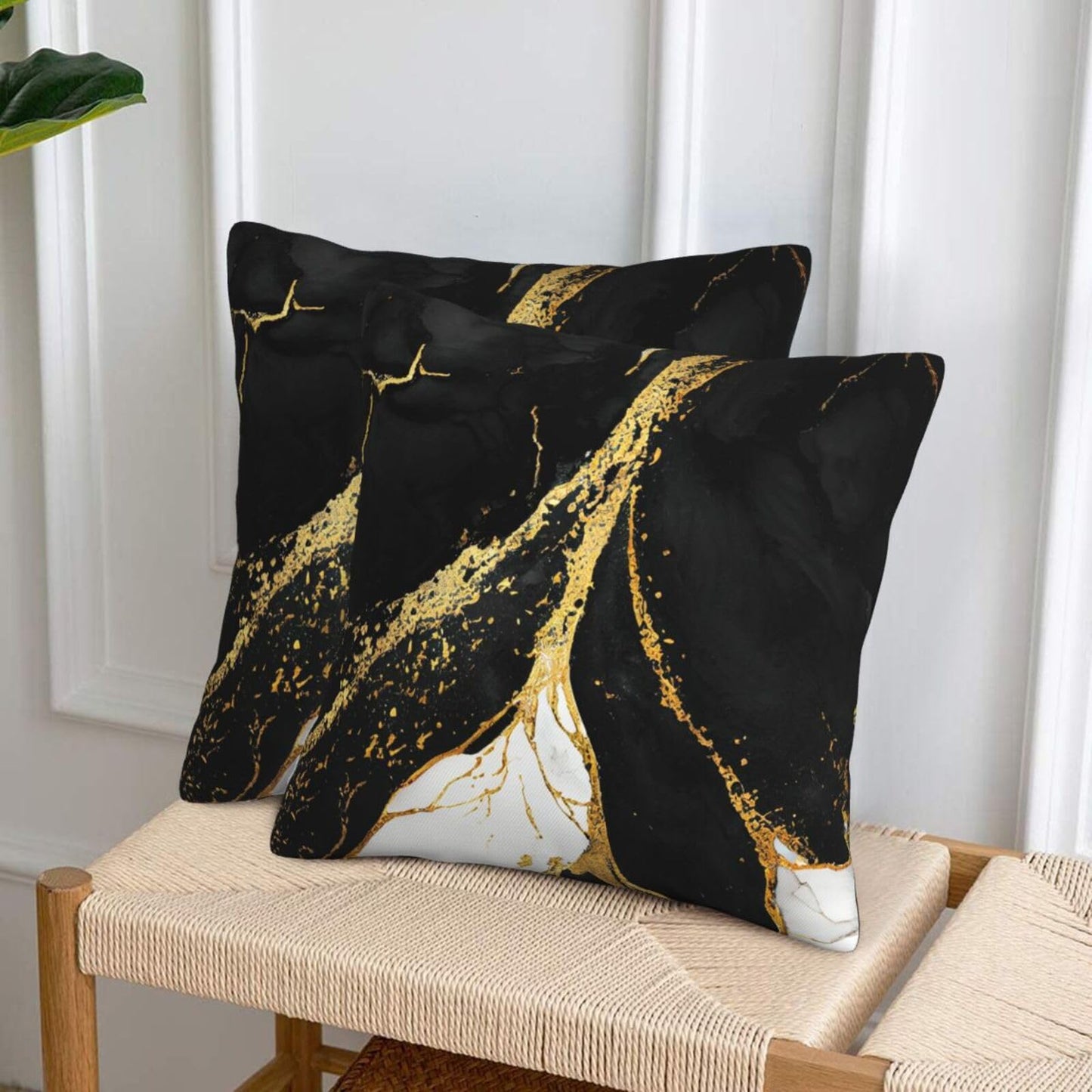 Lcokin Black and Gold Throw Pillow Cover 18x18 in Set of 2 Marble Cushion Modern Farmhouse Pillow Covers Soft Pillow Cases for Couch Sofa Bedroom Home Decor