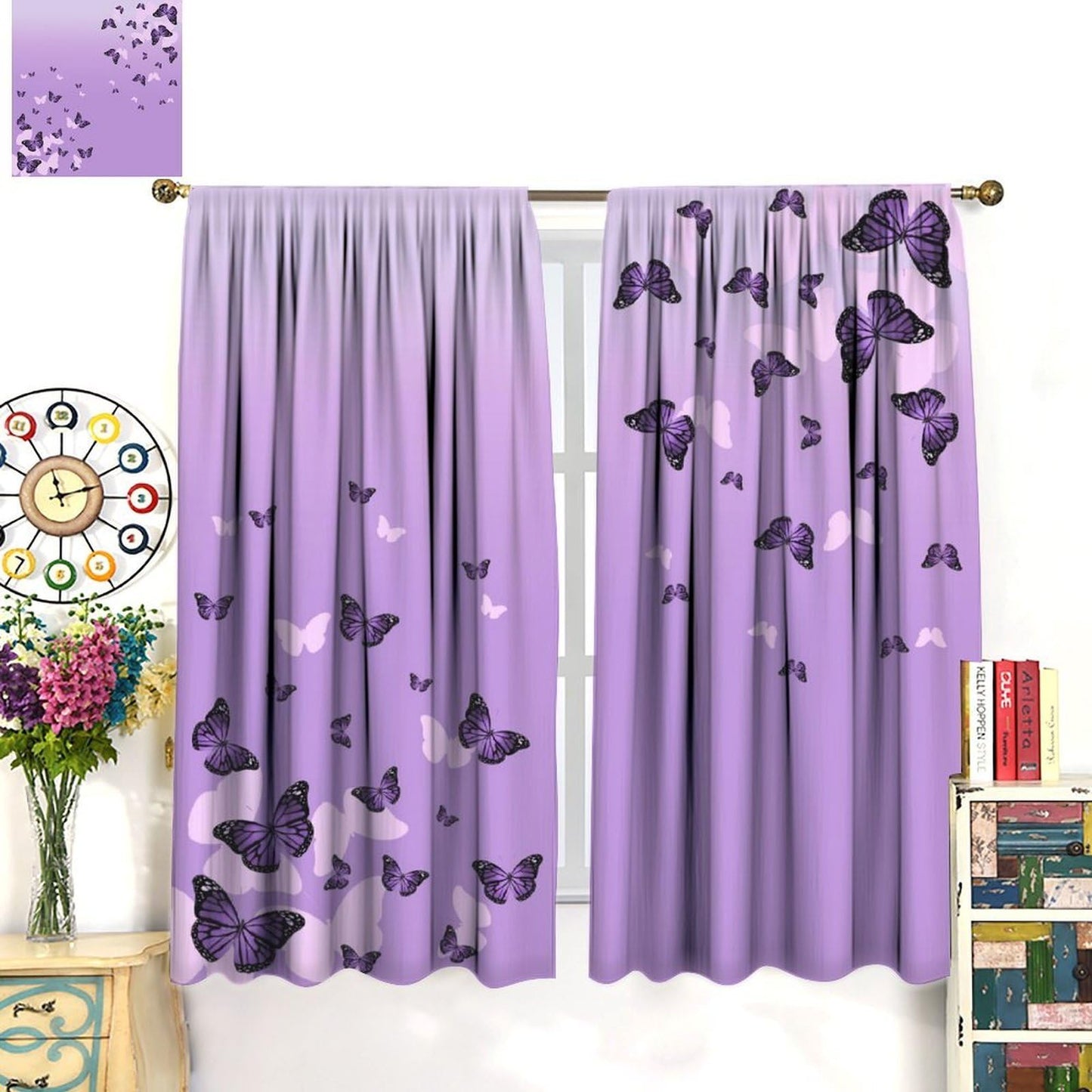 JESTRONRY Purple Butterfly Curtains,Romantic Fantasy Butterflies Print Window Drapes for Living Room Bedroom Kitchen Bathroom Home Decor 42" W X 45" L (Decor)