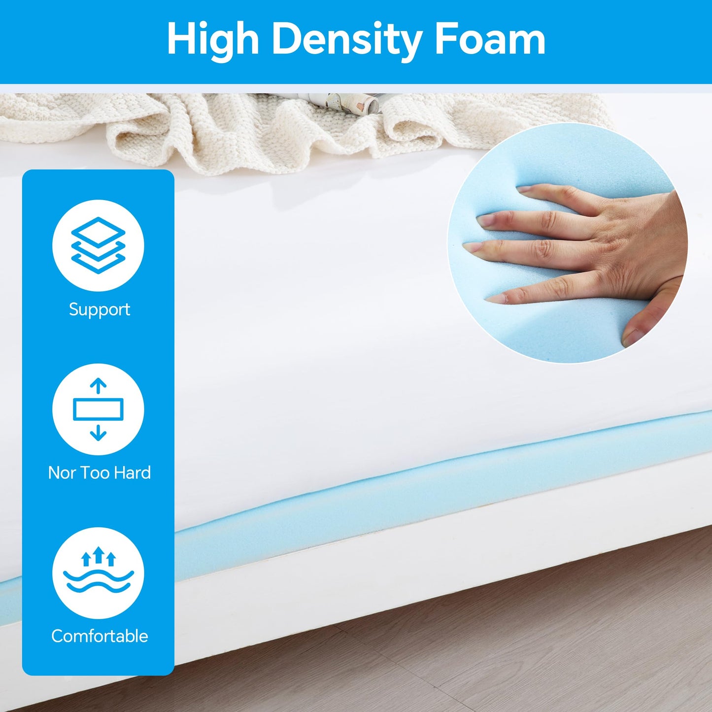 HOMBYS 60" L High Density Sagging Mattress Support, 2" Thick Foam Bed Boards for Under Mattress Corrector, Firm Pad to Fix Sinking Bed, Ideal for Sags Deeper 1"-2", (60"x24"x2")