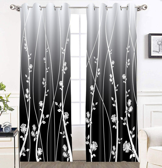 LshyMn Gradient Blackout Curtain 52x84 Inches Modern Farmhouse Floral Rose Pattern Printed Curtains for Living Room Bedroom Office Window Decoration（Black） CLLSMN315