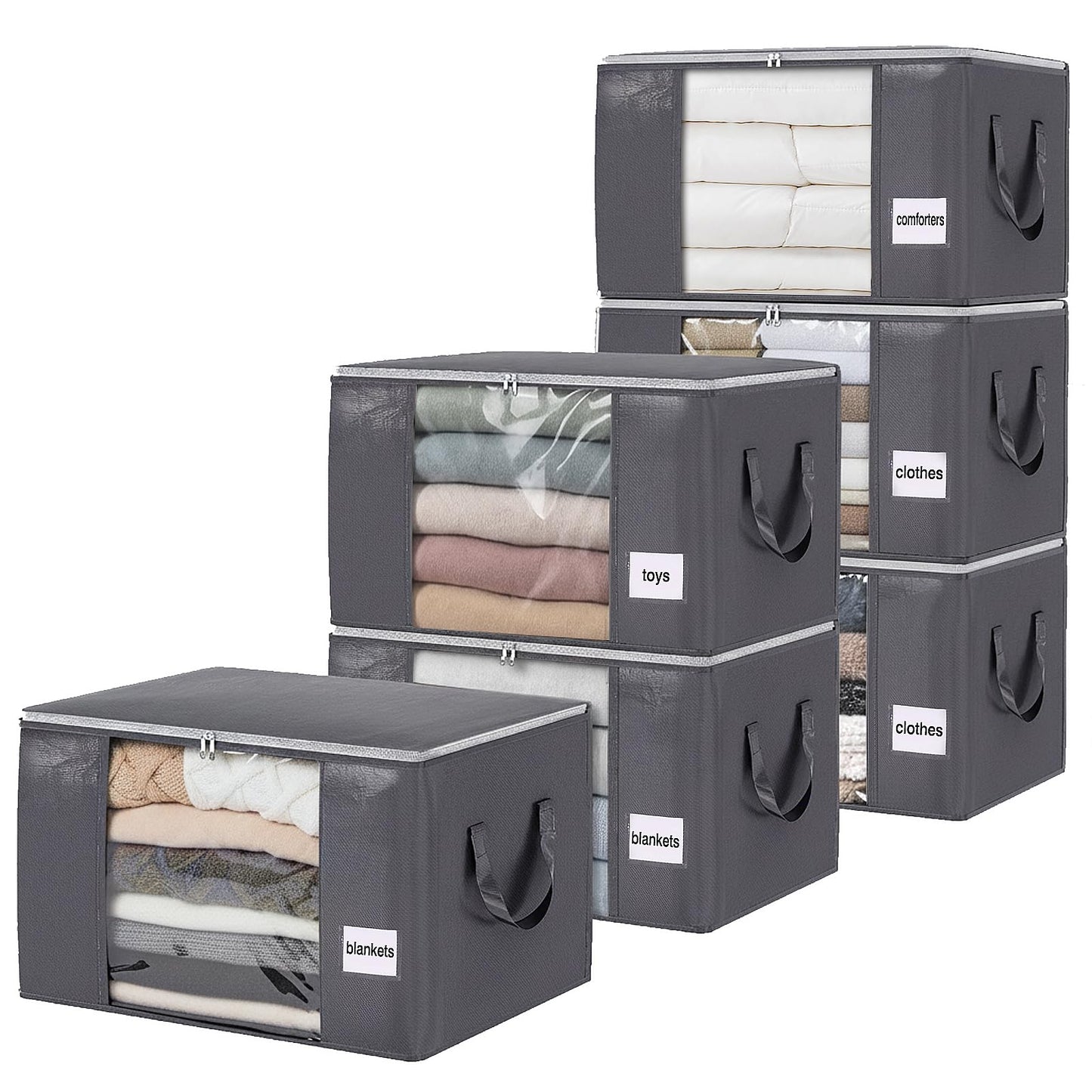 YGEOMER Bedding Storage 90L Blanket Storage Bags 6 Pack Large Foldable Heavy Duty Clothes Containers for Closet, Clothing, Comforters, Bedding, Bed Sheets, Pillows and Toys Organizers