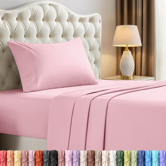 Utopia Bedding Twin Sheet Set – 3 Piece Bed Sheets for Twin Size Bed, Soft and Breathable Microfiber, Includes 1 Fitted Sheet, 1 Flat Sheet and 1 Pillowcase – Oeko Tex (Crystal Pink)