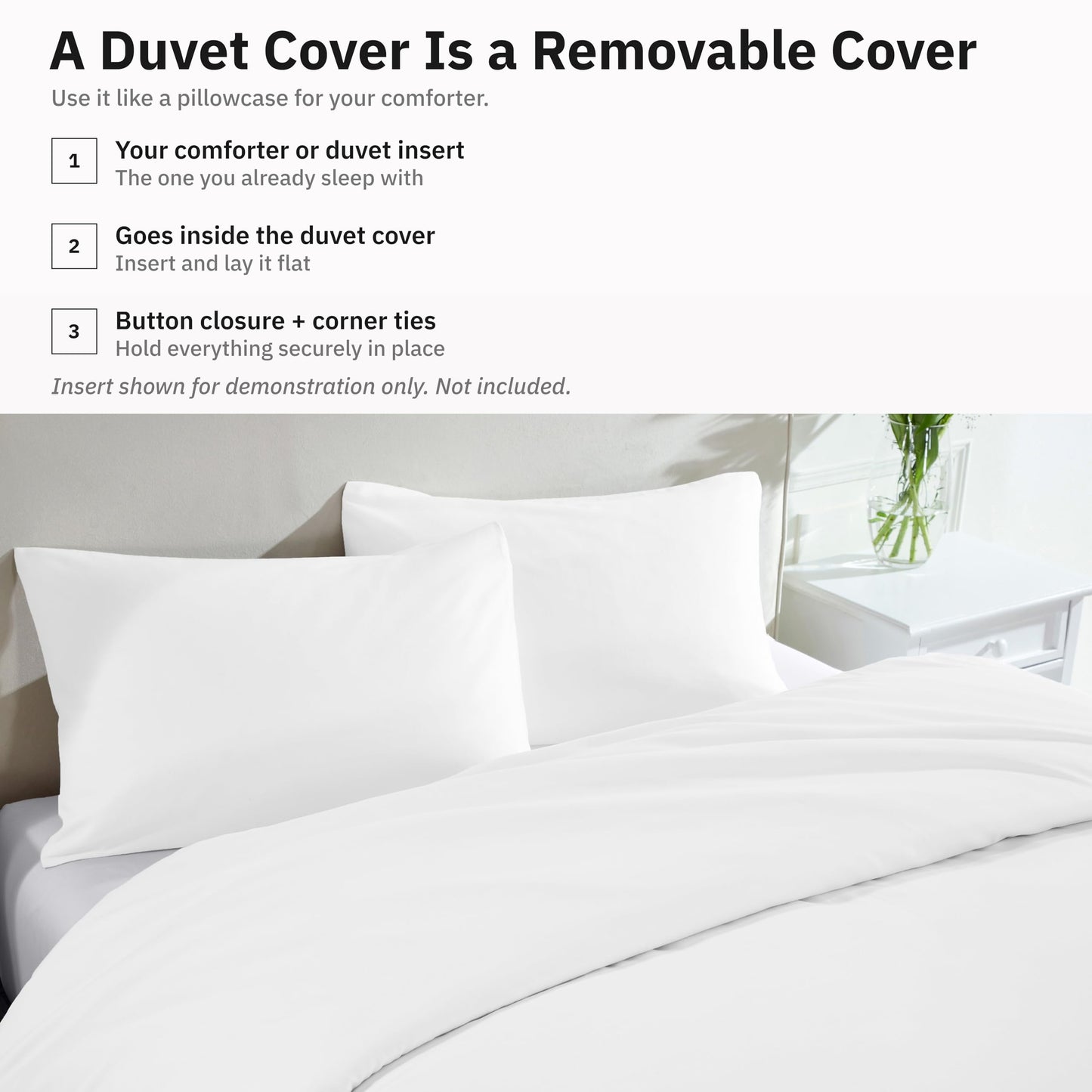 California Design Den 3-Piece King Duvet Cover Set - 400 Thread Count, 100% Cotton Sateen, Soft Duvet Cover King Size Set, Button Closures, Corner Ties, Durable Bedding - Antique White